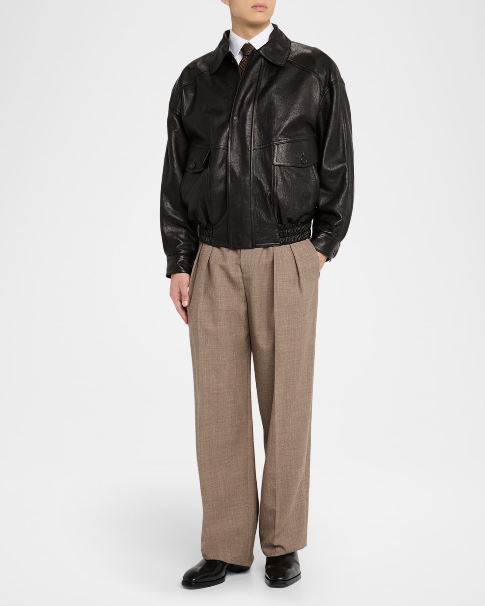 Saint Laurent Men's Grained Leather Blouson Jacket | Neiman Marcus