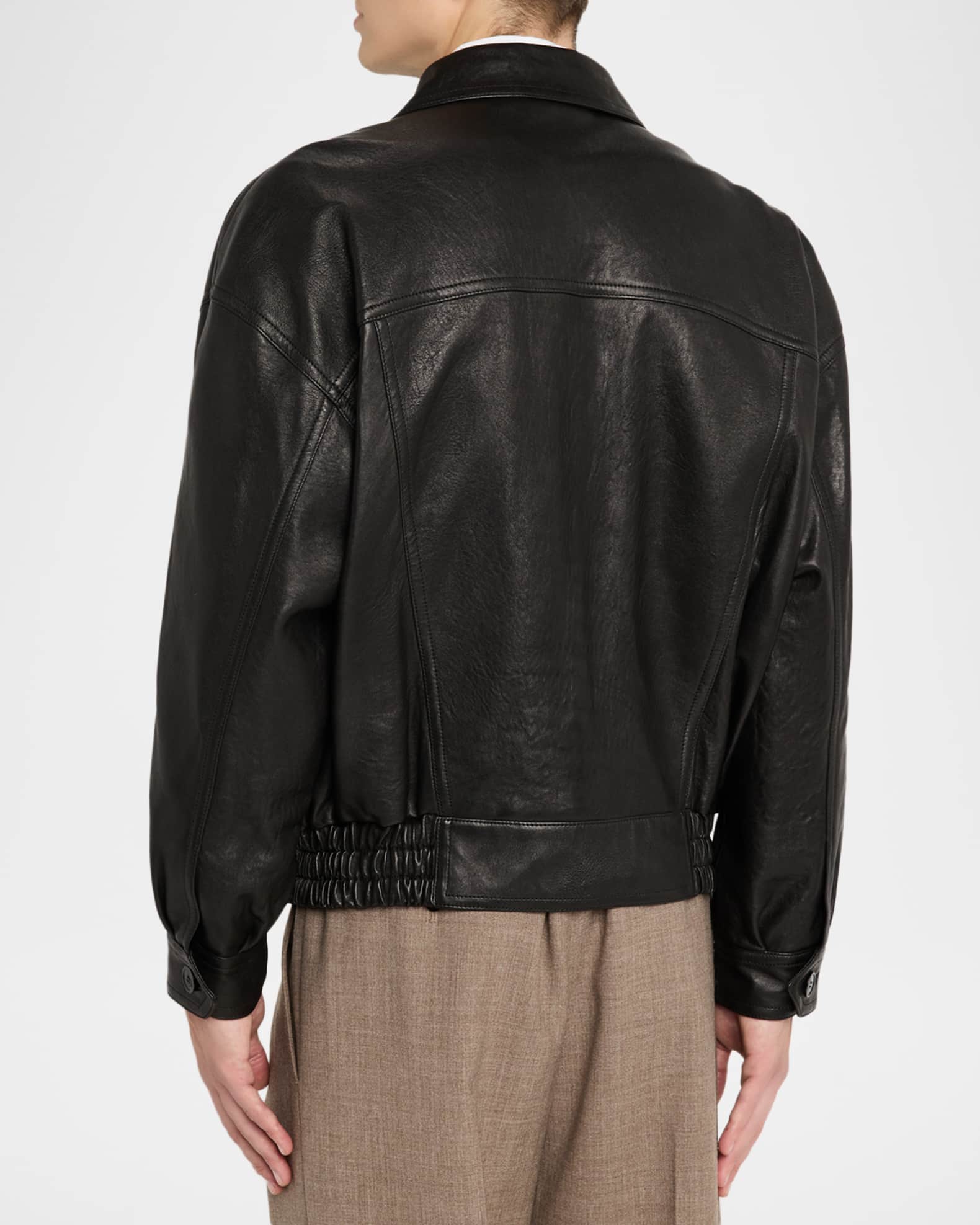 Saint Laurent Men's Grained Leather Blouson Jacket | Neiman Marcus