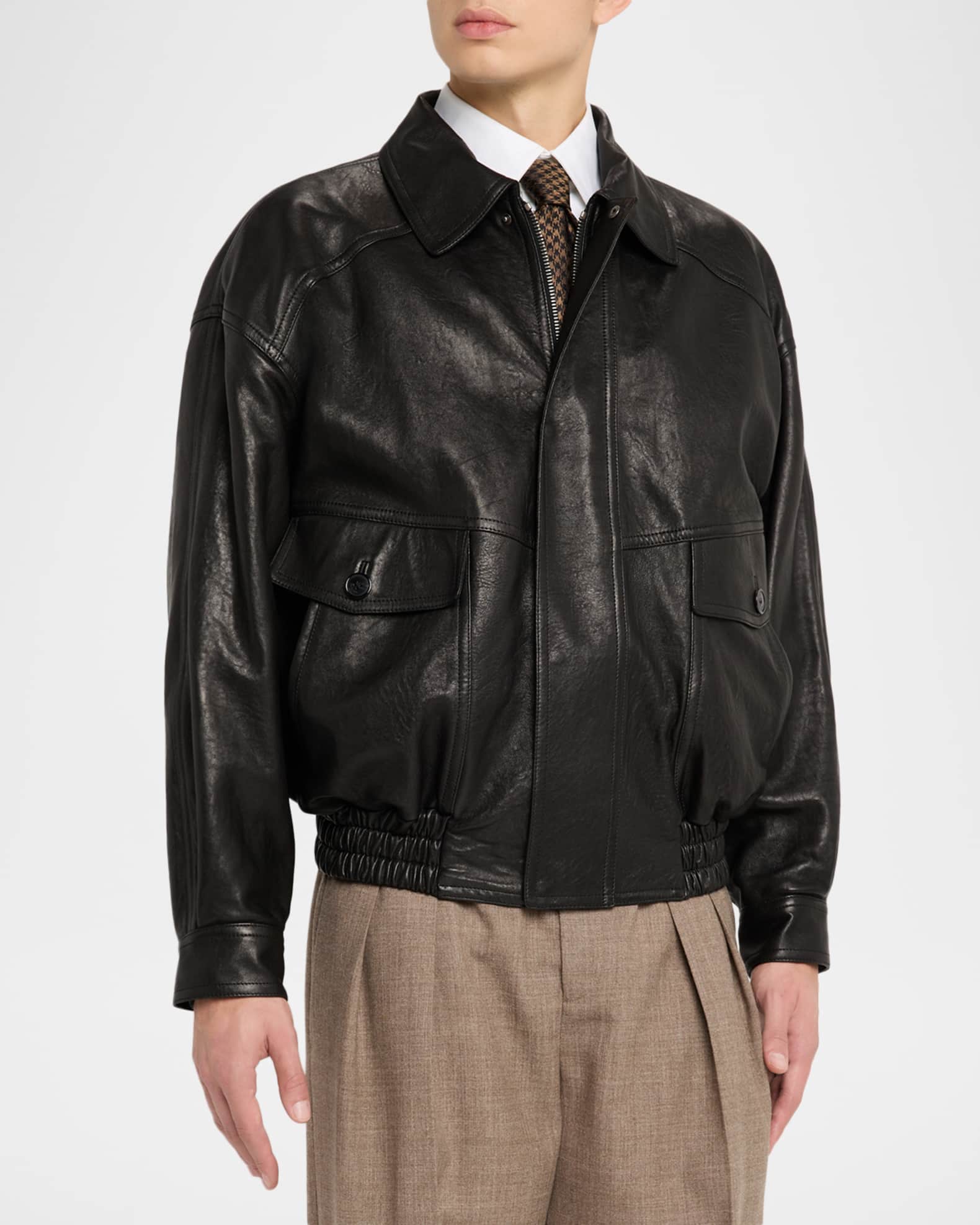 ［GRANCY] Napoleon Leather Blouson /S Saint Laurent Men's Grained Leather Blouson Jacket | Neiman Marcus