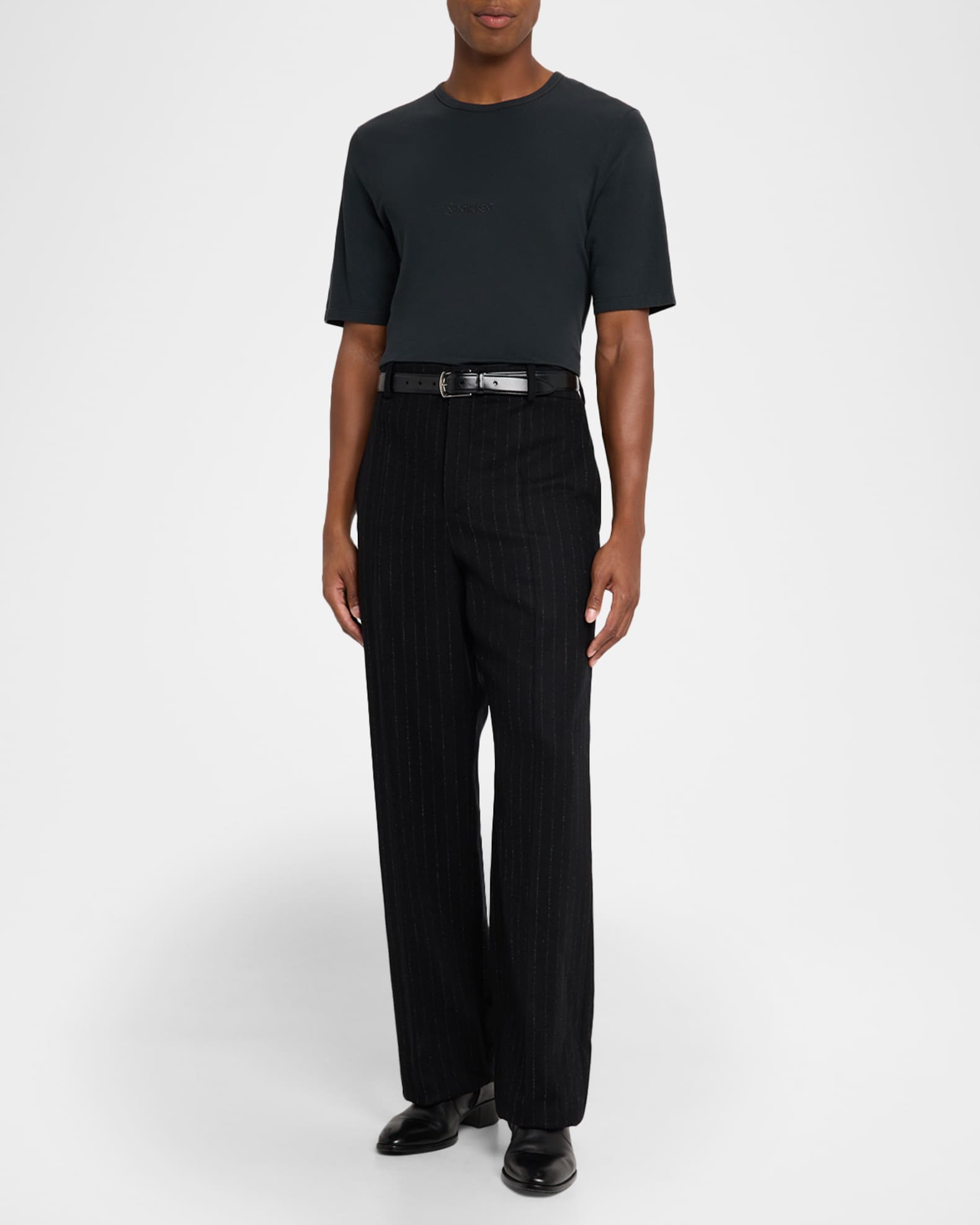 Saint Laurent Men's Wool and Cashmere Straight-Leg Pinstripe Pants