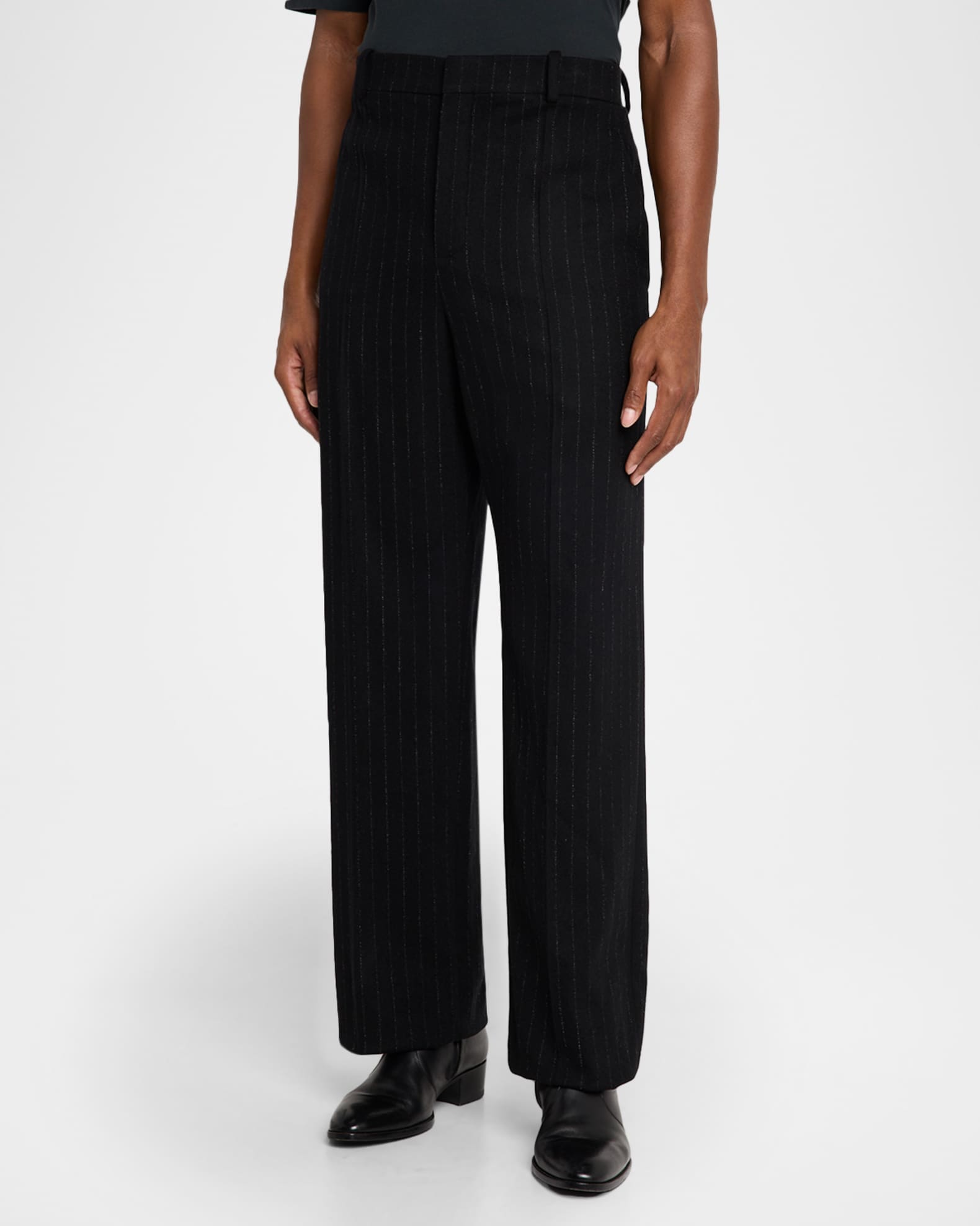【Saint Laurent】Pinstriped Wool Straight-Leg Pants Saint Laurent Men's Wool and Cashmere Straight-Leg Pinstripe