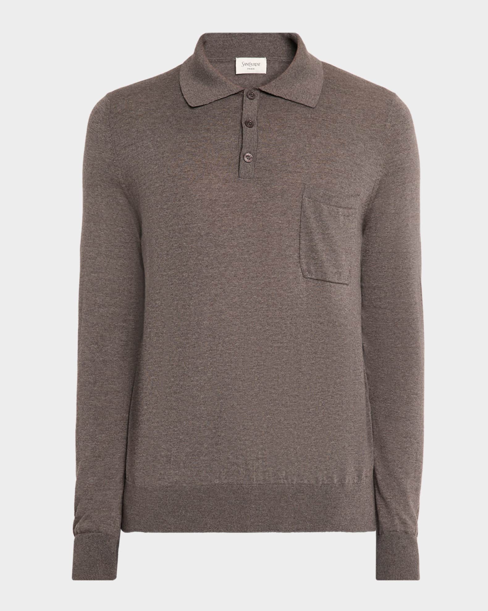 Men's Fine Wool Knit Pocket Polo Sweater 0