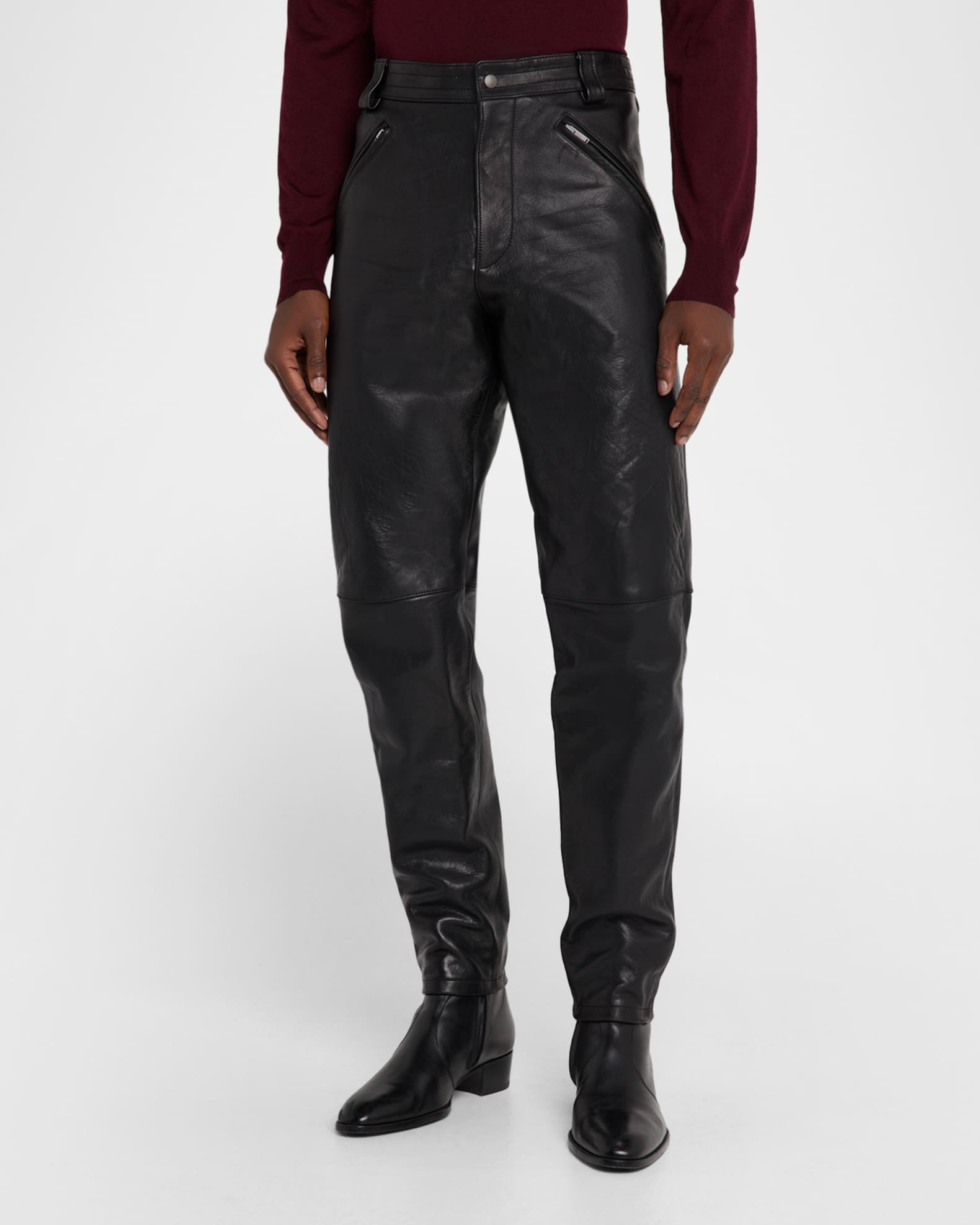 Saint Laurent Men's Slim Textured Leather Pants | Neiman Marcus