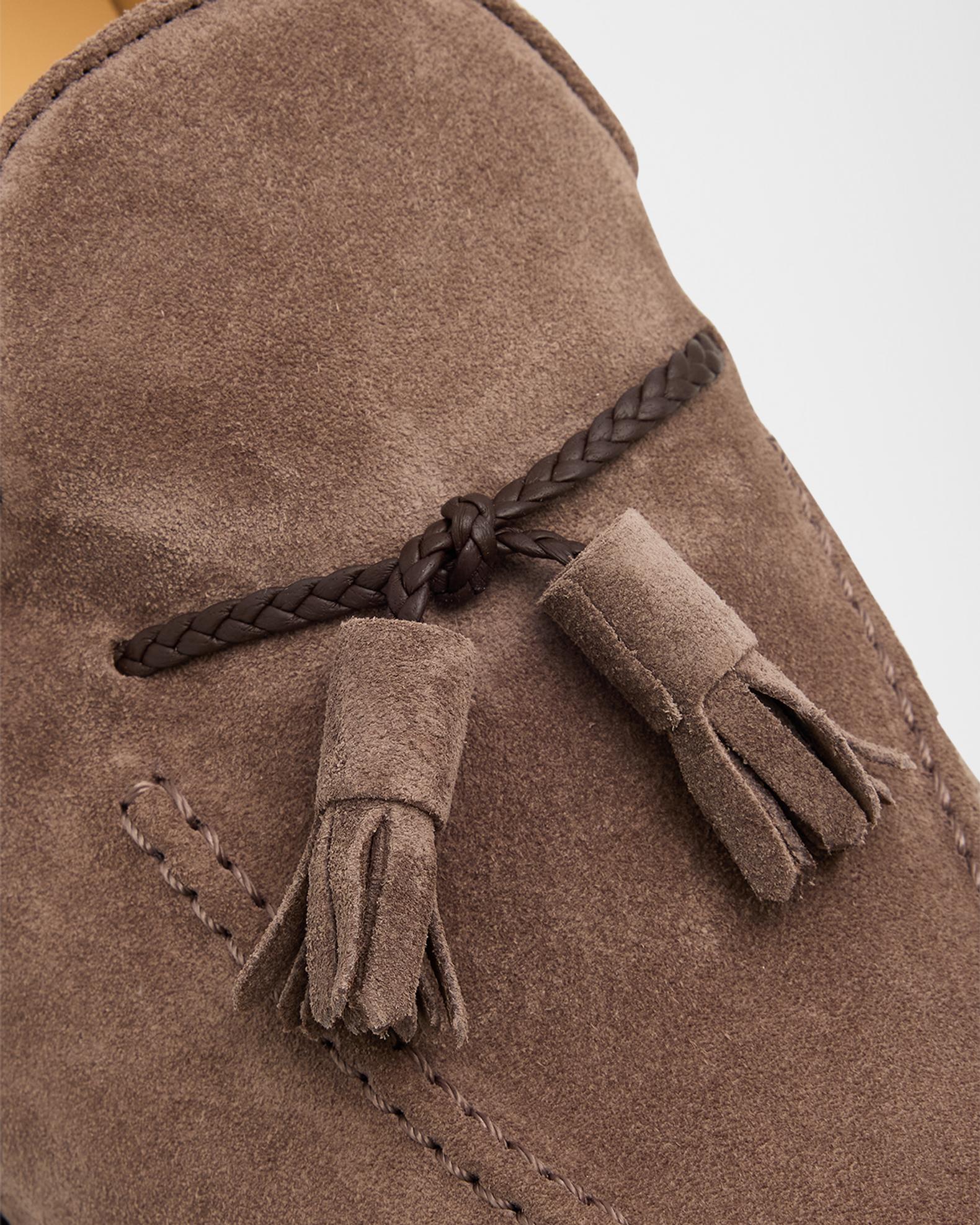 Brunello Cucinelli Men's Suede Braided Leather-Lace Tassel Loafers