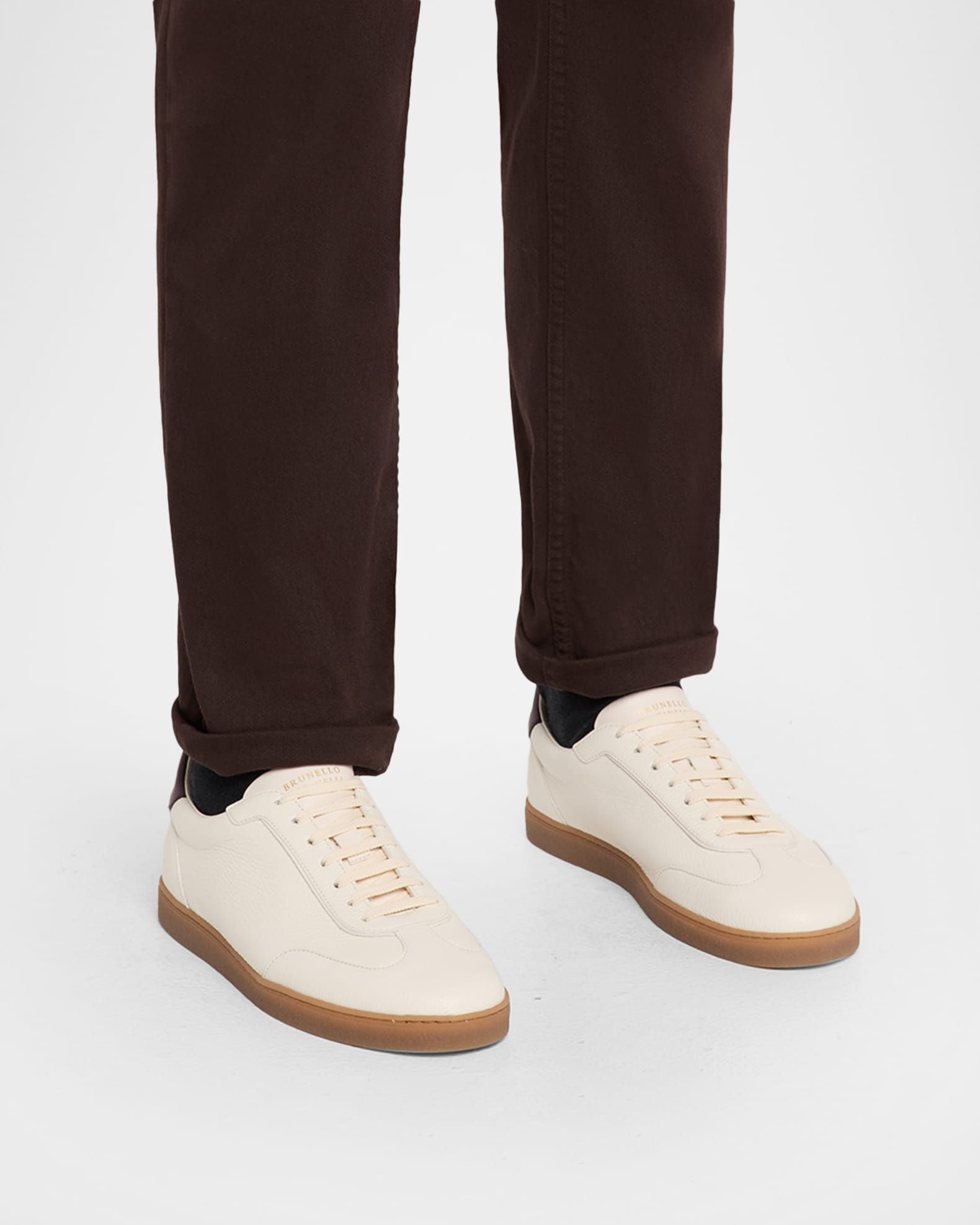 Brunello Cucinelli Men's Deerskin Leather T-Toe Sneakers | Neiman