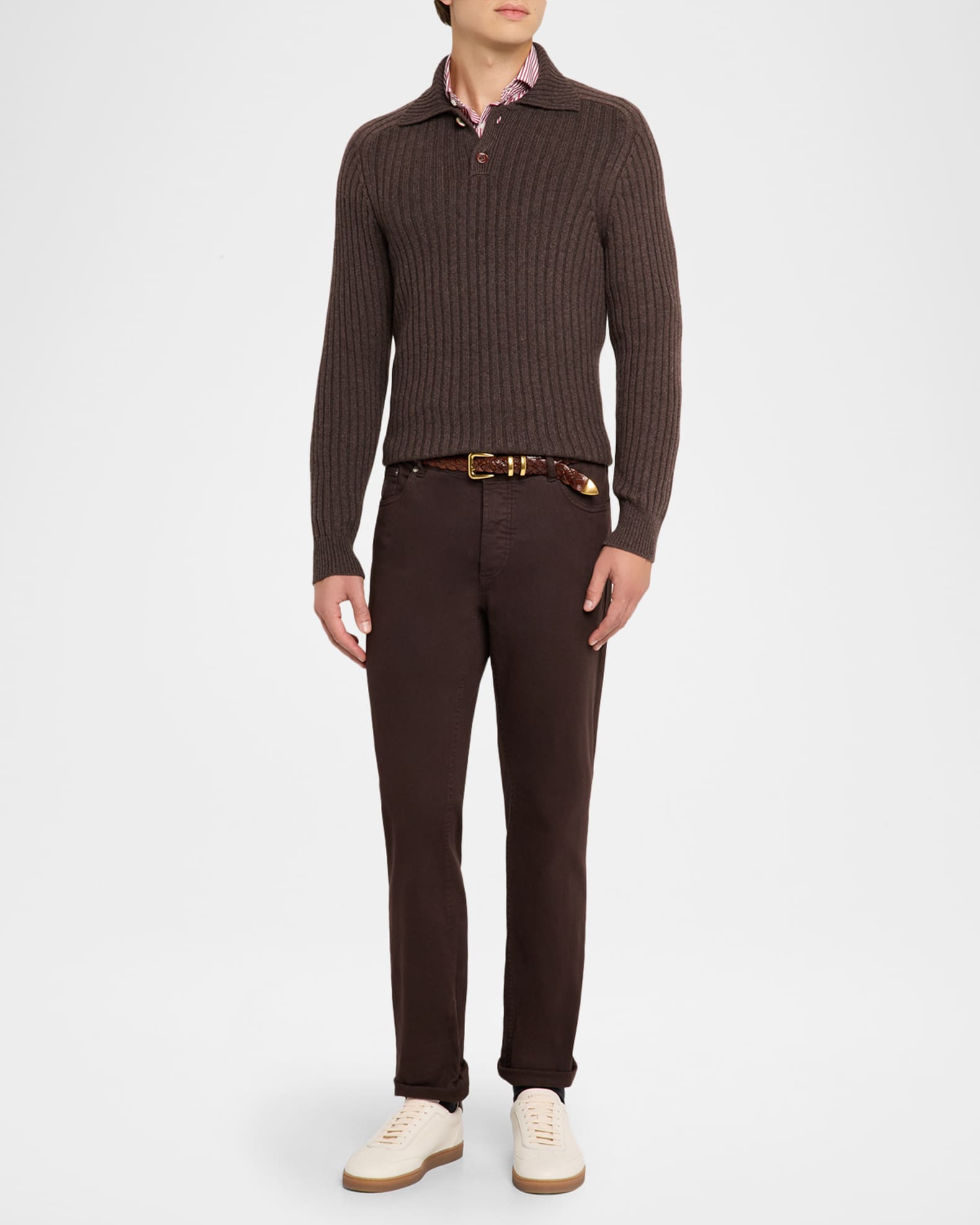 Brunello Cucinelli Men's Deerskin Leather T-Toe Sneakers | Neiman
