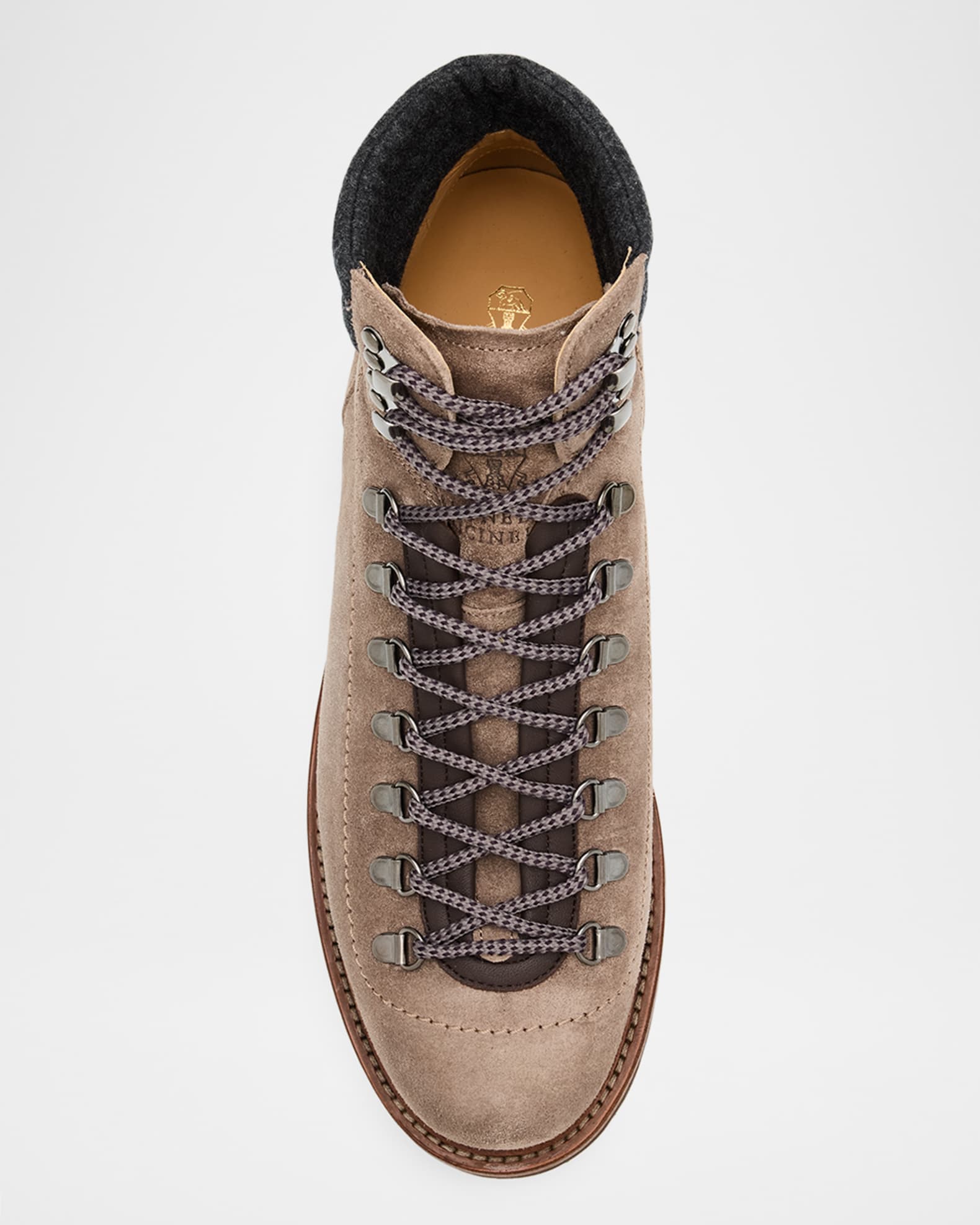 Brunello Cucinelli Men's Suede Wool-Collar Hiking Boots | Neiman