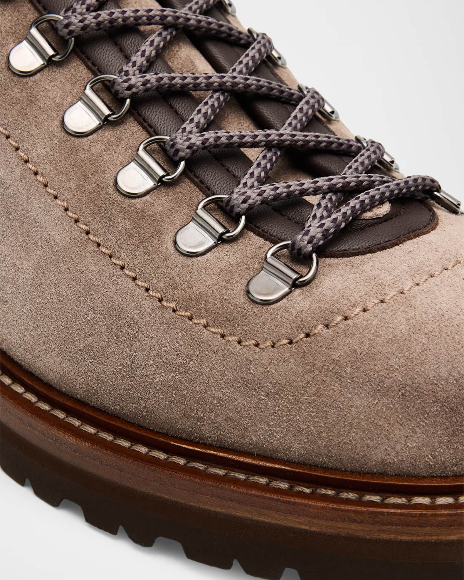 Brunello Cucinelli Men's Suede Wool-Collar Hiking Boots | Neiman