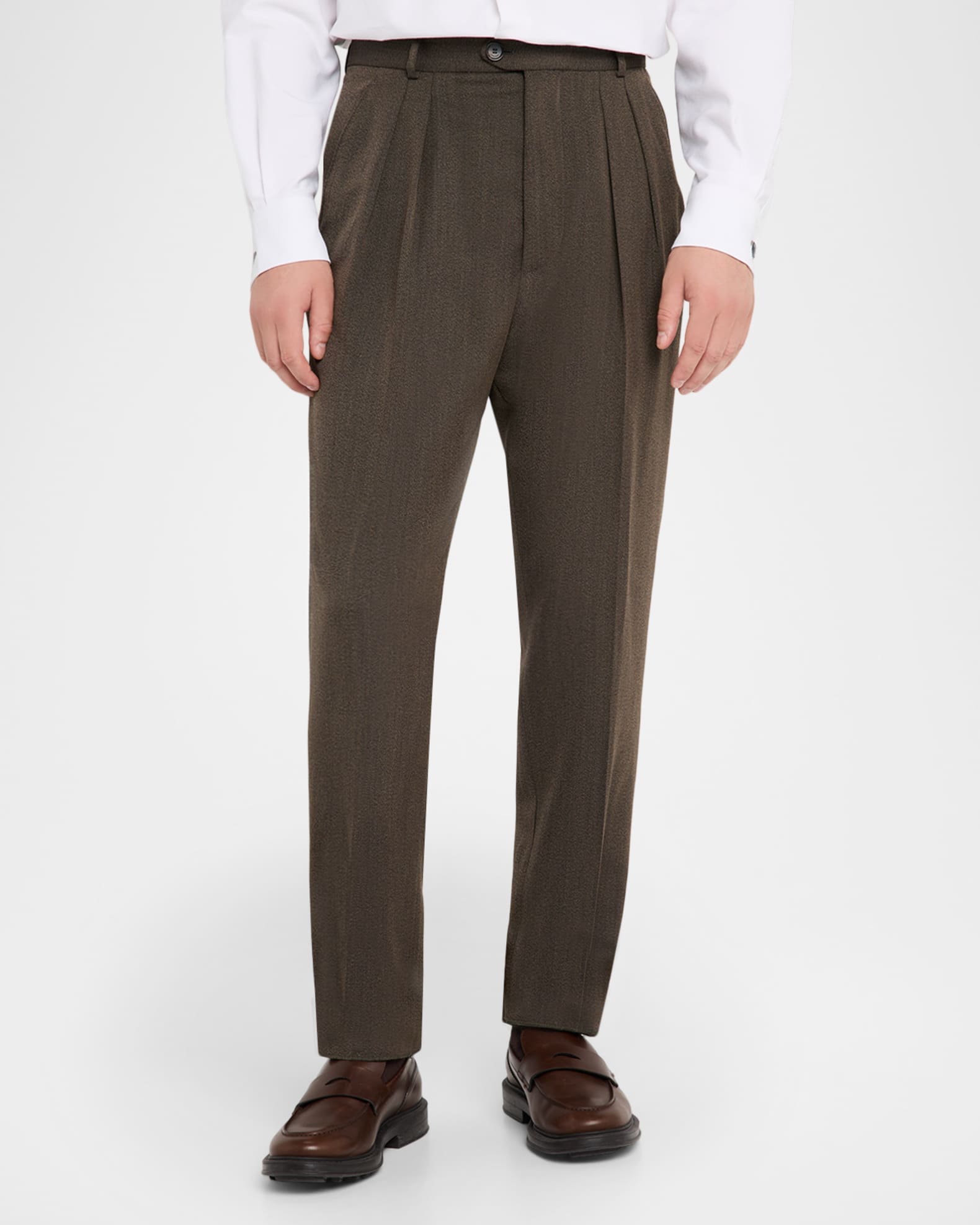 Loro Piana Men's Stafford Wool Twill Pleated Trousers | Neiman Marcus