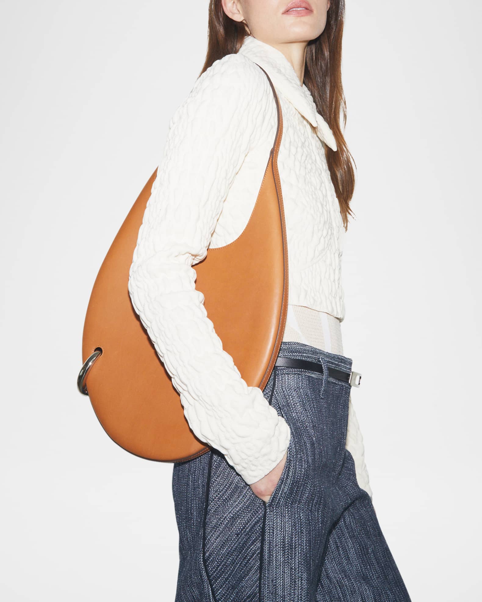 Pierced Smooth Leather Shoulder Bag 1