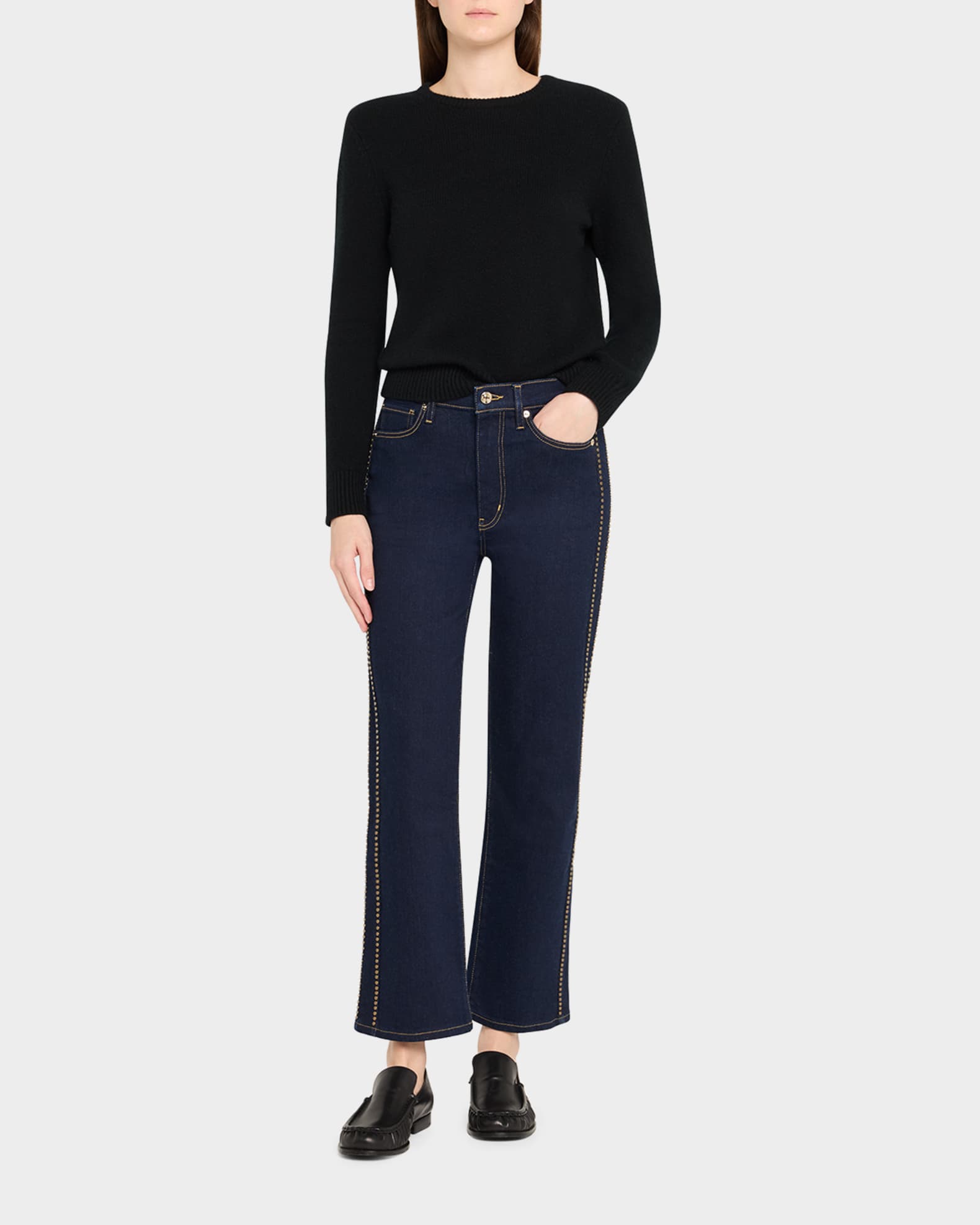FRAME Le Sleek Straight Studded Jeans | Neiman Marcus