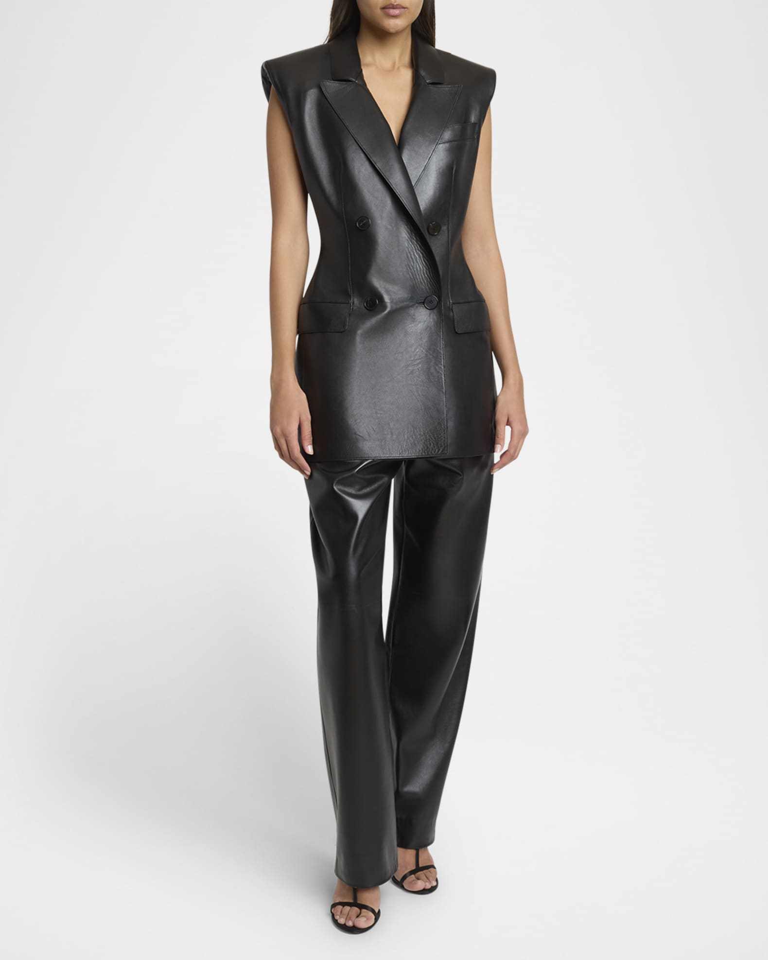 Givenchy Sleeveless Double-Breasted Leather Jacket | Neiman Marcus