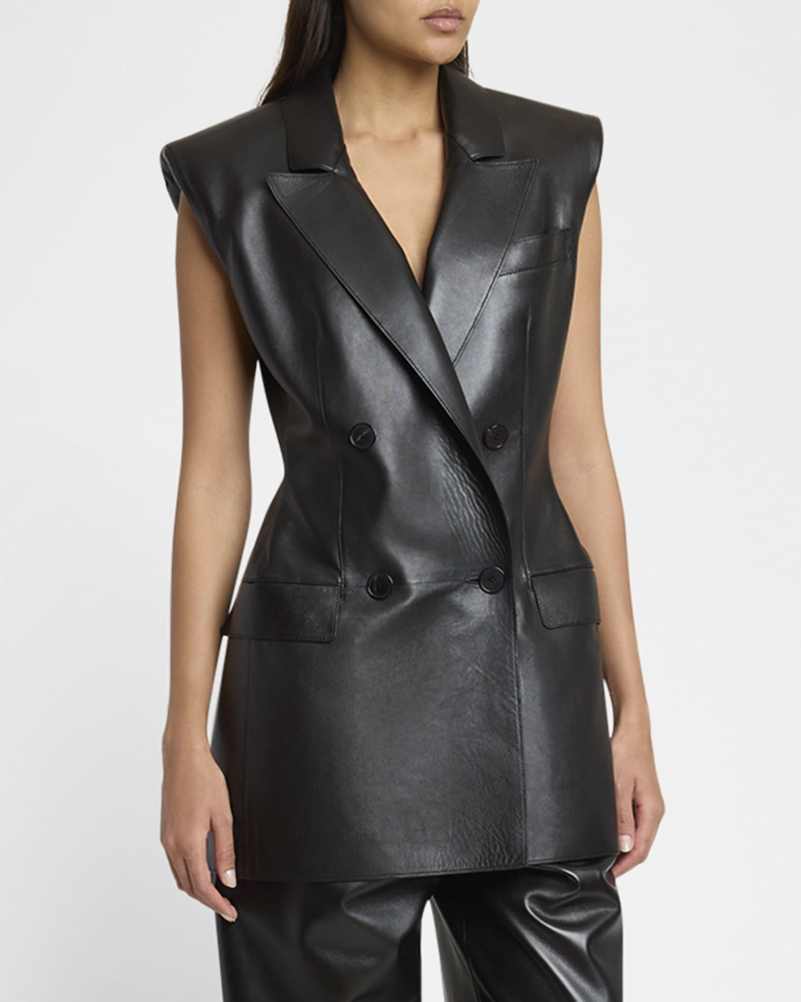 ジャケット・アウター Givenchy 2017 Leather Sleeveless Jacket Givenchy Sleeveless Double-Breasted Leather Jacket | Neiman Marcus