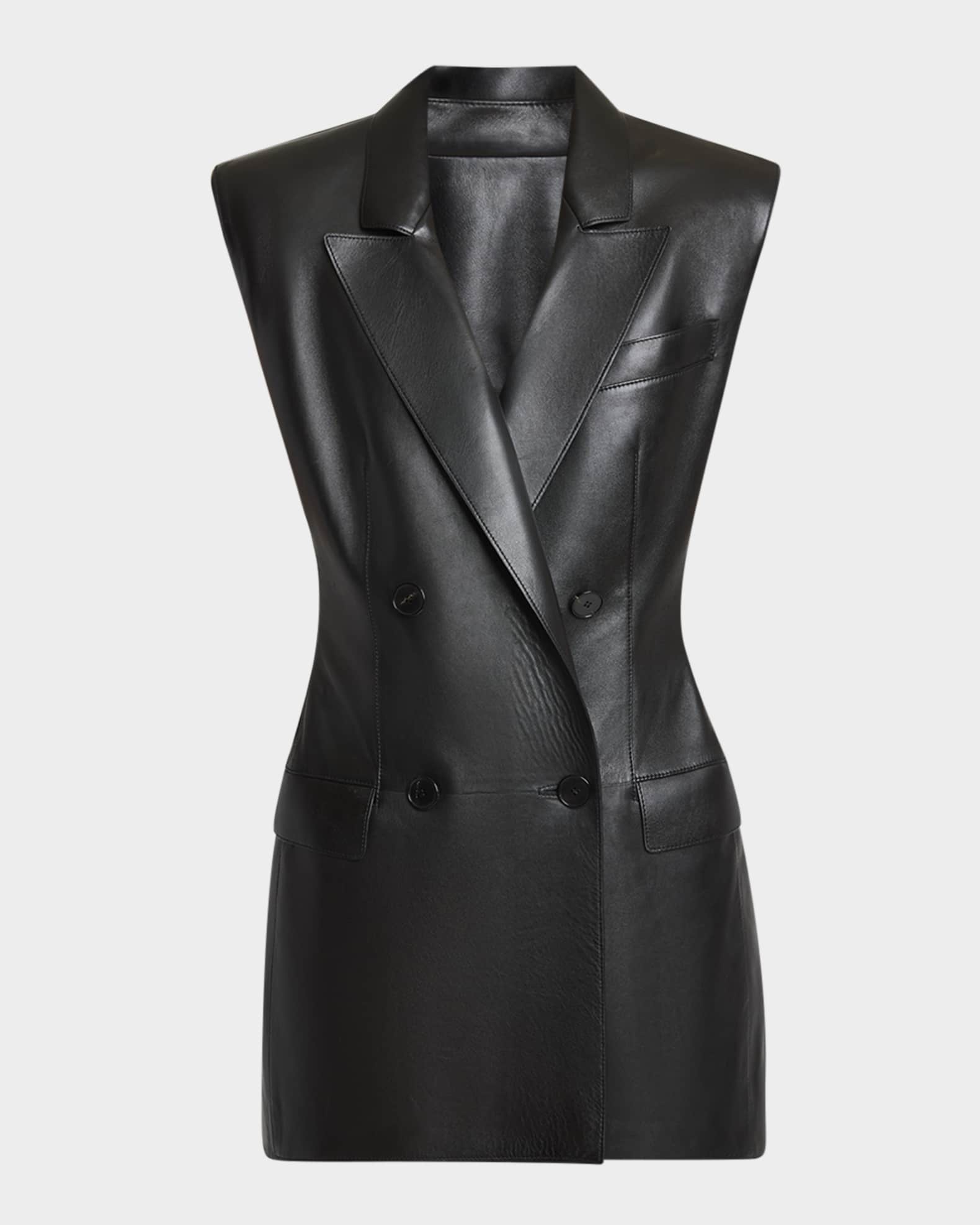 Givenchy Sleeveless Double-Breasted Leather Jacket | Neiman Marcus