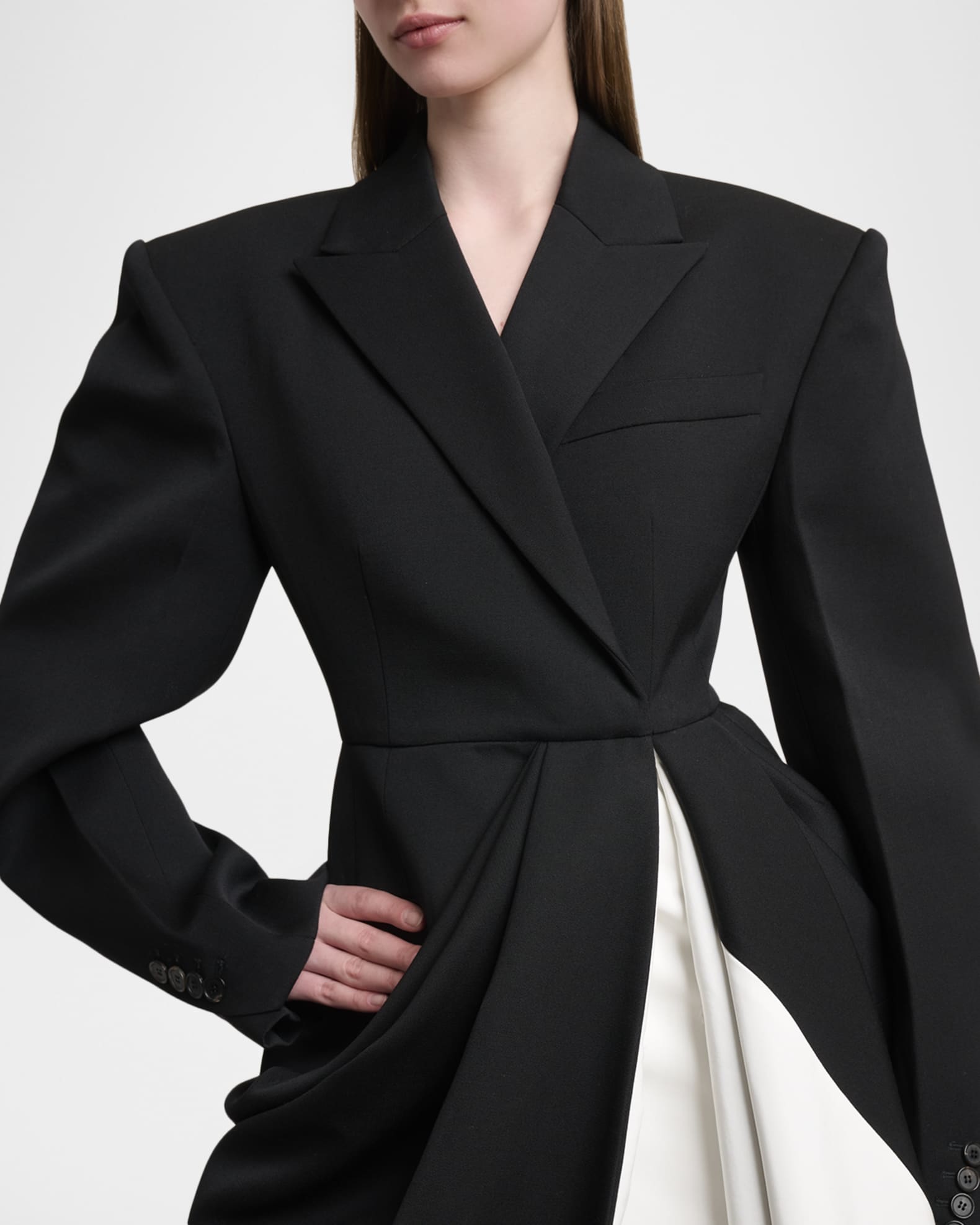 Givenchy Draped Grain De Poudre Double-Breasted Jacket | Neiman Marcus