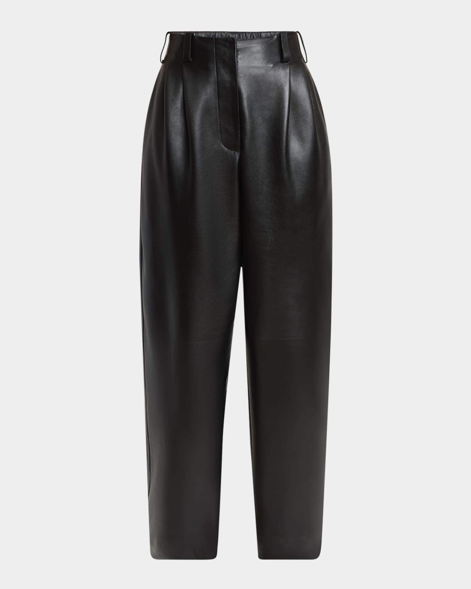 Double Pleated Leather Barrel-Leg Trousers 0