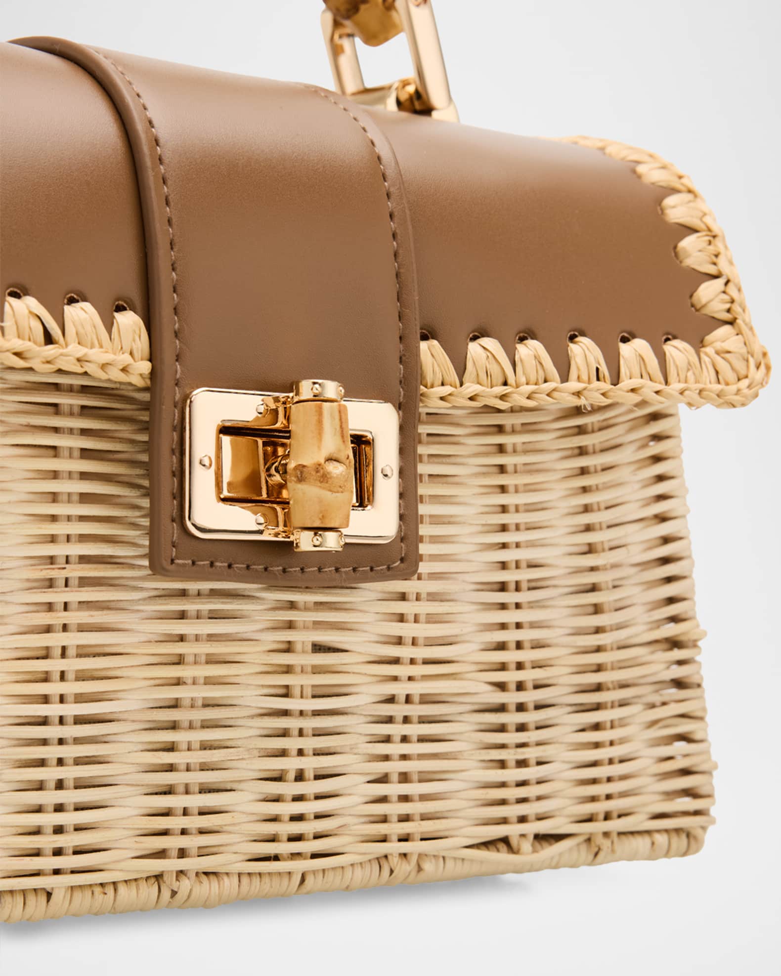 BTB Los Angeles Debon Rattan & Leather Top Handle Bag | Neiman Marcus