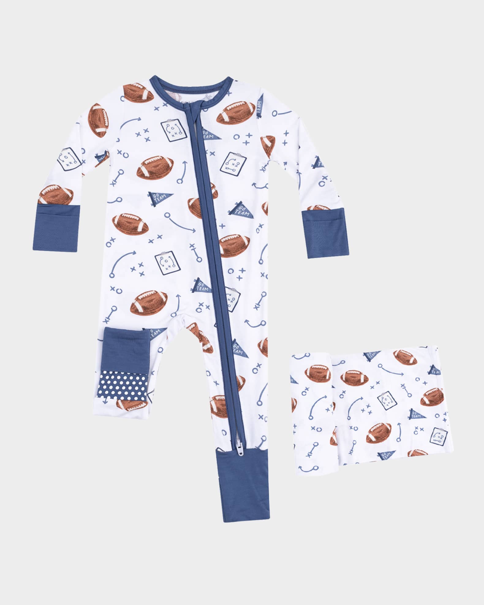 Boy's Touchdown Time 2-Way Zip Romper, Blanket & Bib Set, Size 0M-24M 0