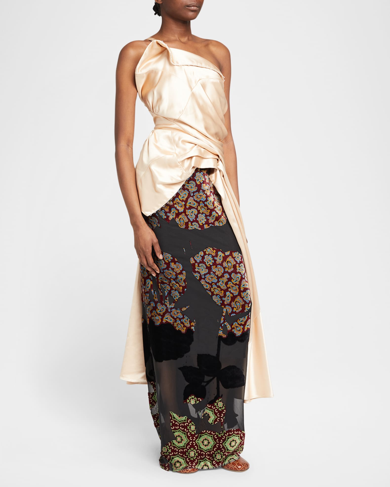 Dries Van Noten Camari Draped Satin High-Low Top | Neiman Marcus