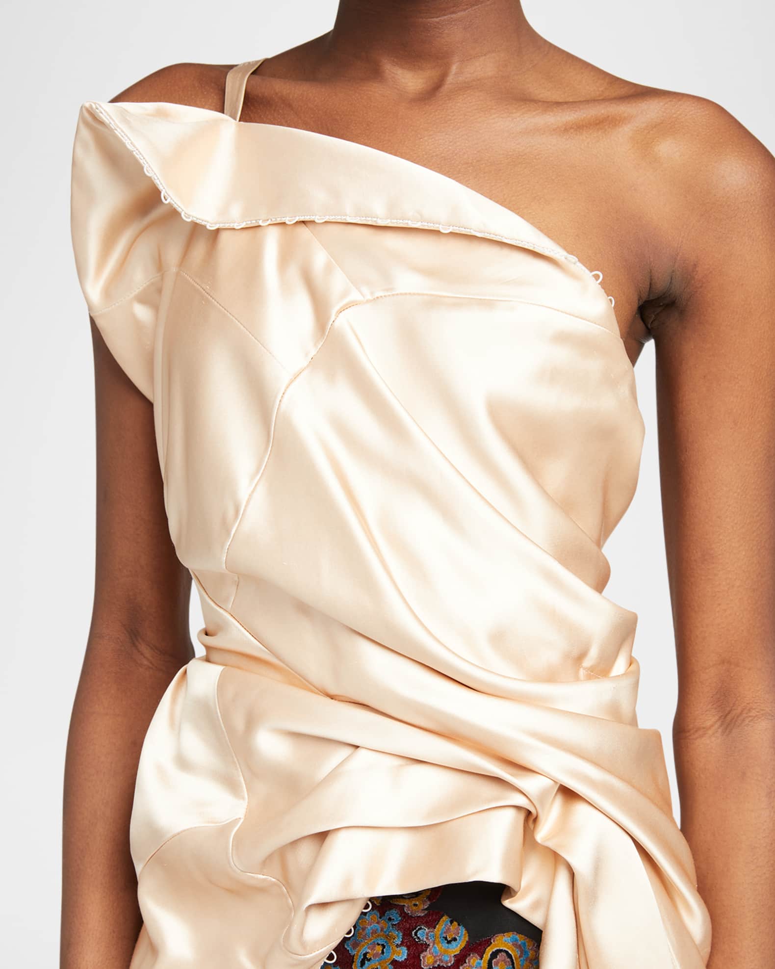 Dries Van Noten Camari Draped Satin High-Low Top | Neiman Marcus