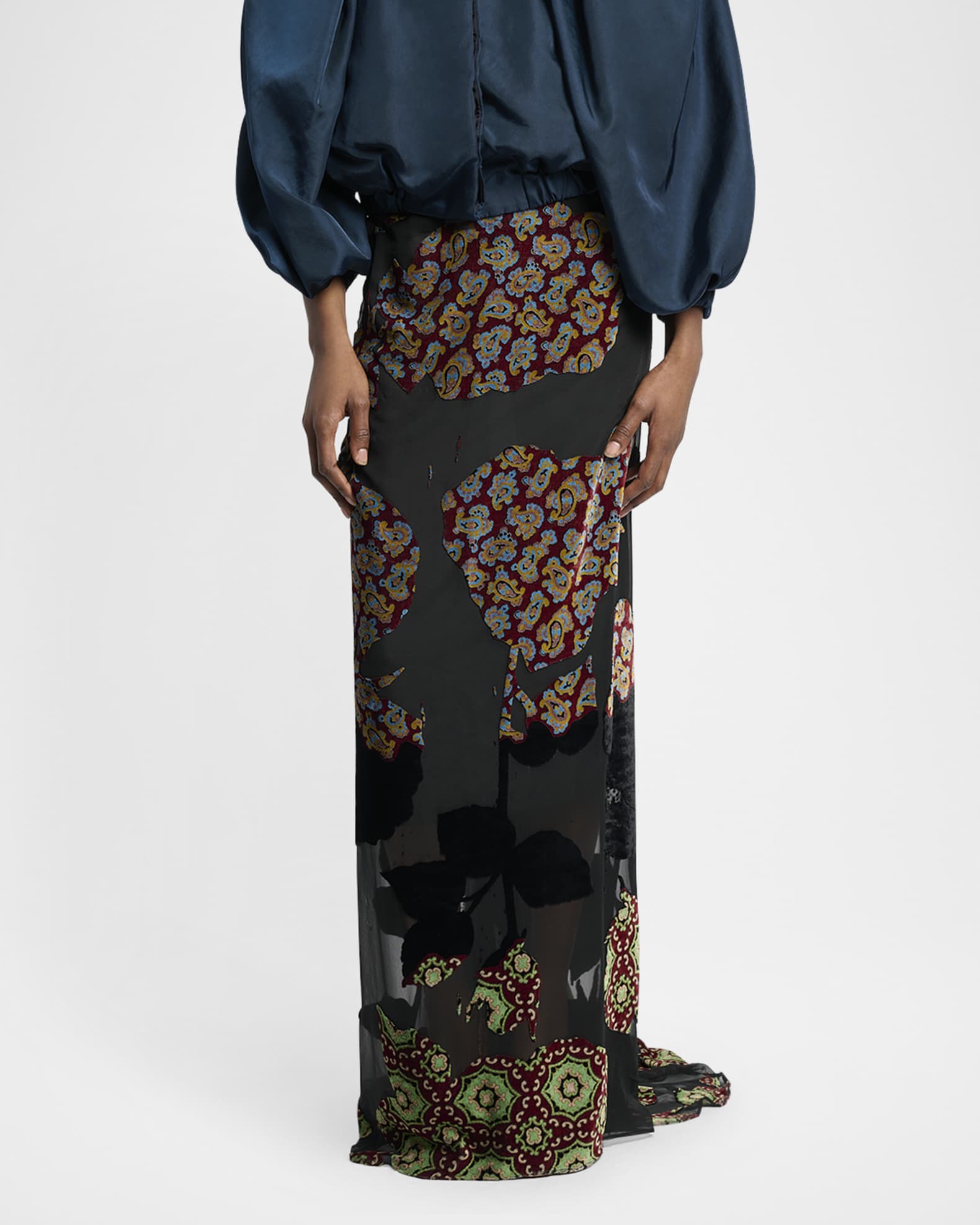 Dries Van Noten Salvix Velvet Burnout Maxi Skirt | Neiman Marcus