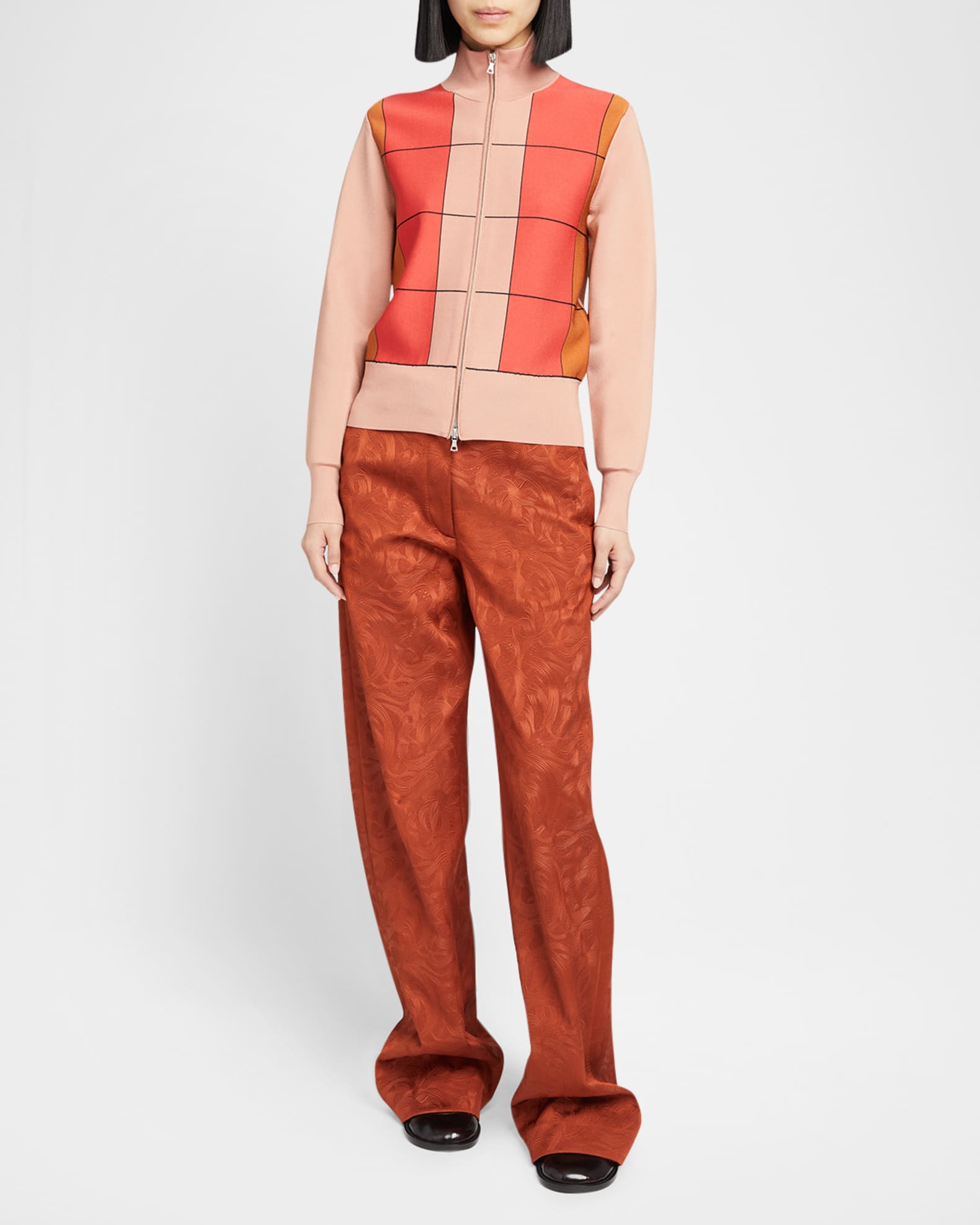 Dries Van Noten Timor Geometric Grid Zip Jacket | Neiman Marcus