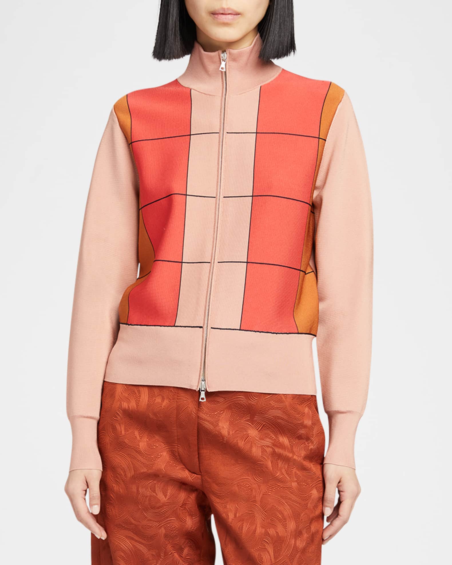 Dries Van Noten Timor Geometric Grid Zip Jacket | Neiman Marcus
