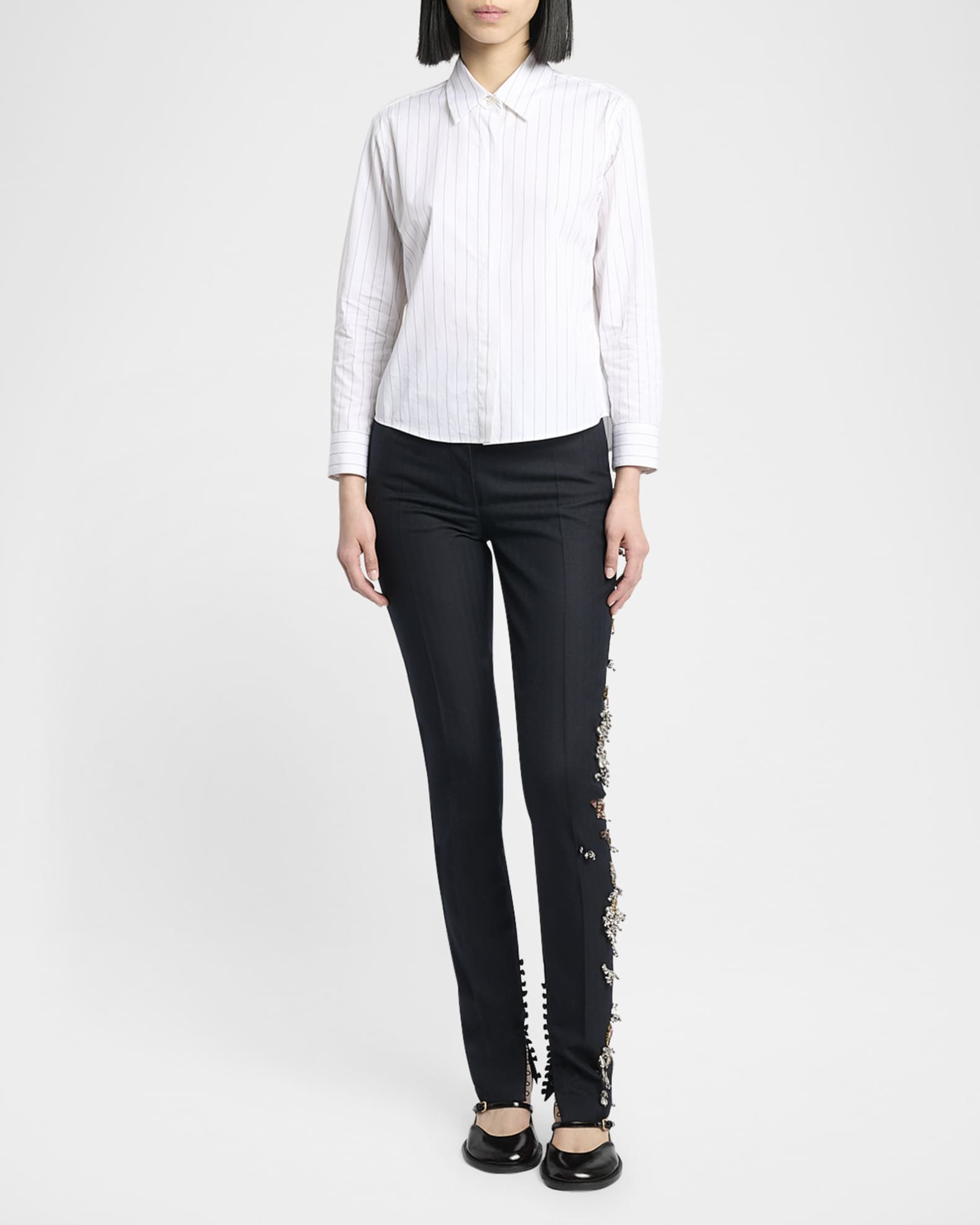 Dries Van Noten 3/4-Sleeve Striped Cotton Button-Down Shirt