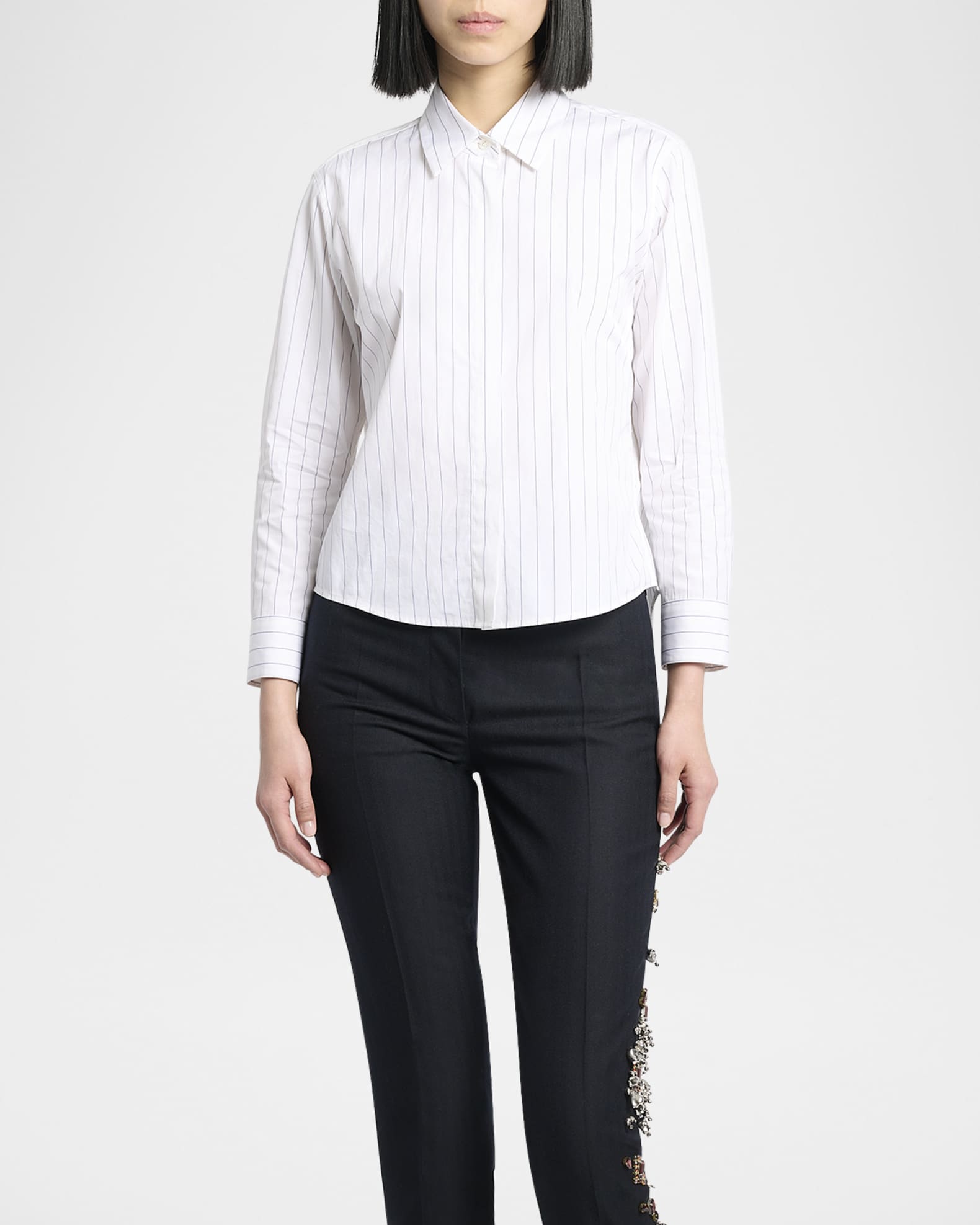 Dries Van Noten 3/4-Sleeve Striped Cotton Button-Down Shirt