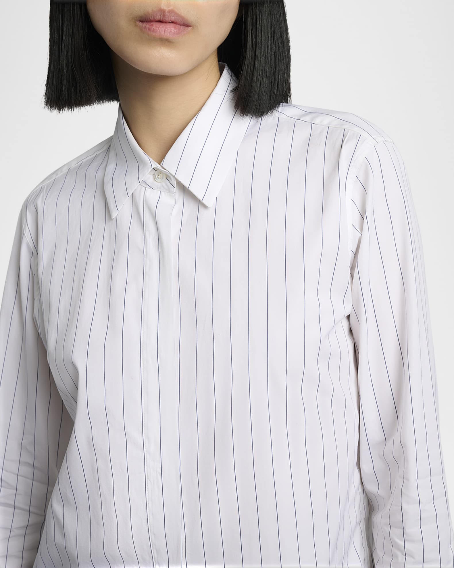 Dries Van Noten 3/4-Sleeve Striped Cotton Button-Down Shirt