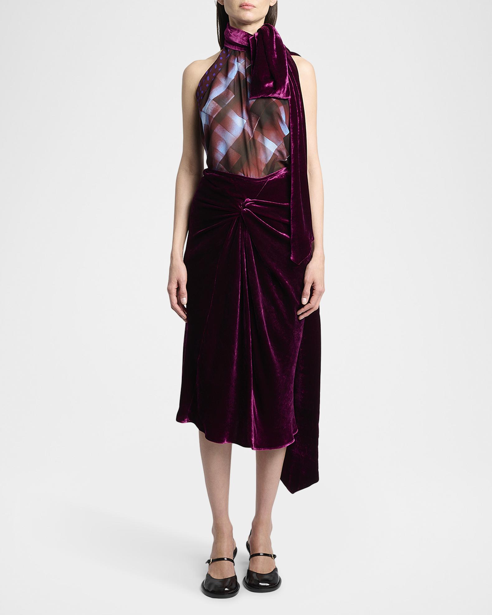 Dries Van Noten Smila Draped Velvet Midi Skirt | Neiman Marcus