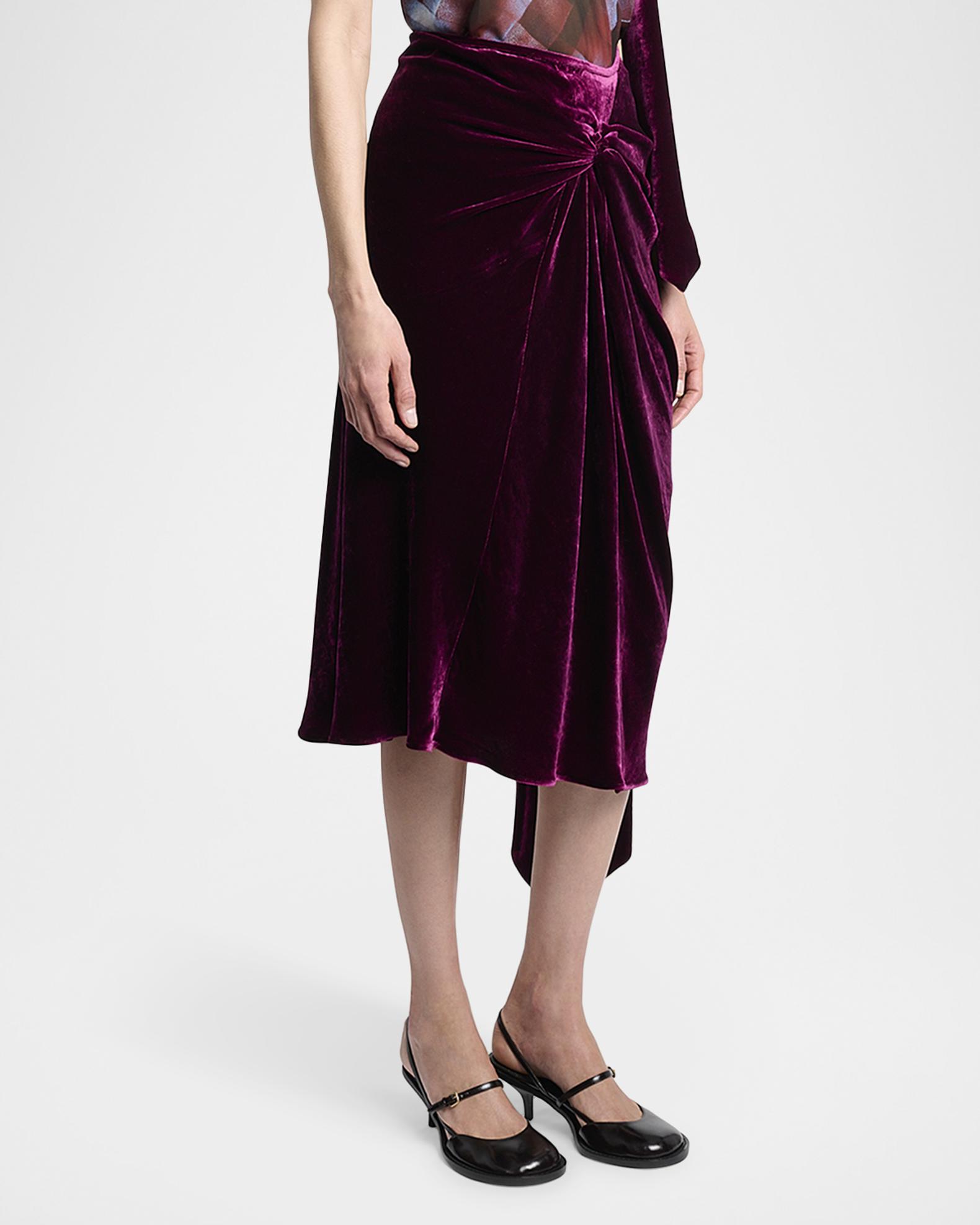 Dries Van Noten Smila Draped Velvet Midi Skirt | Neiman Marcus