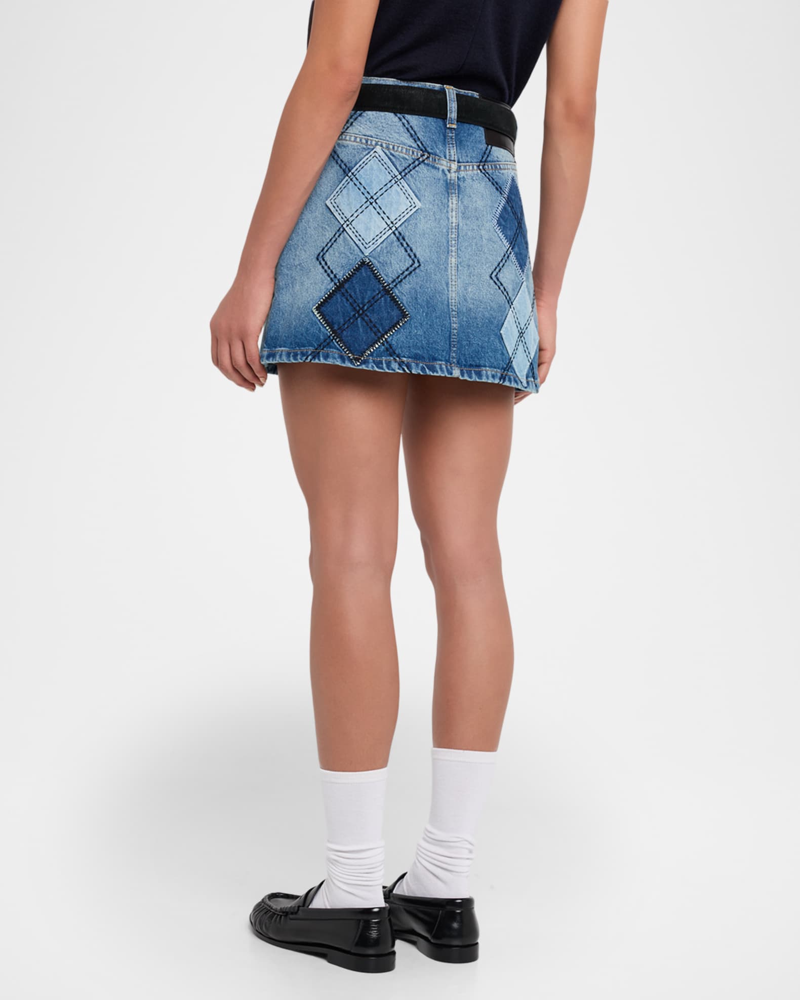 Marc Jacobs Argyle Patchwork Denim Mini Skirt | Neiman Marcus