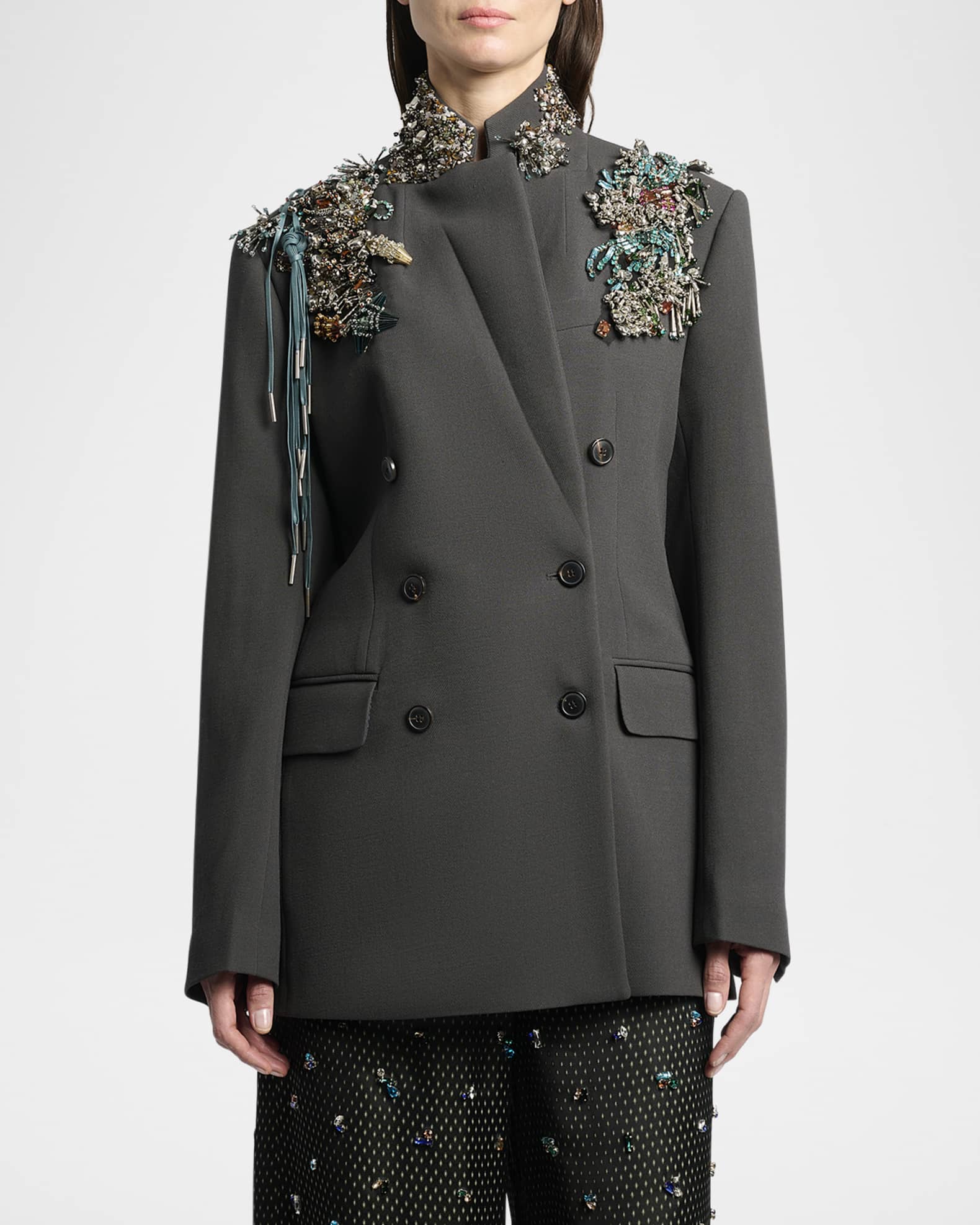 Dries Van Noten Embellished Double-Breasted Blazer | Neiman Marcus