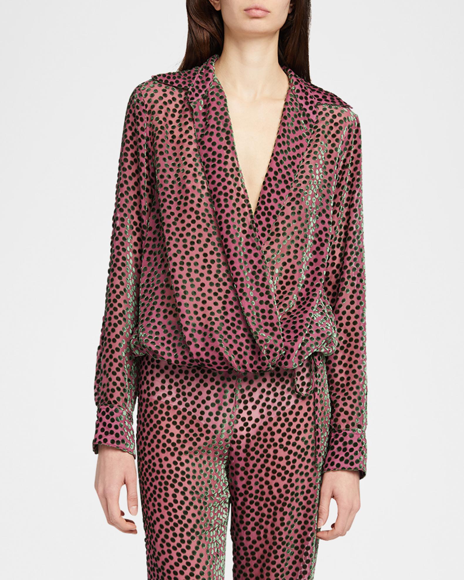 Dries Van Noten Cedal Polka-Dot Velvet Devore Wrap Top | Neiman Marcus