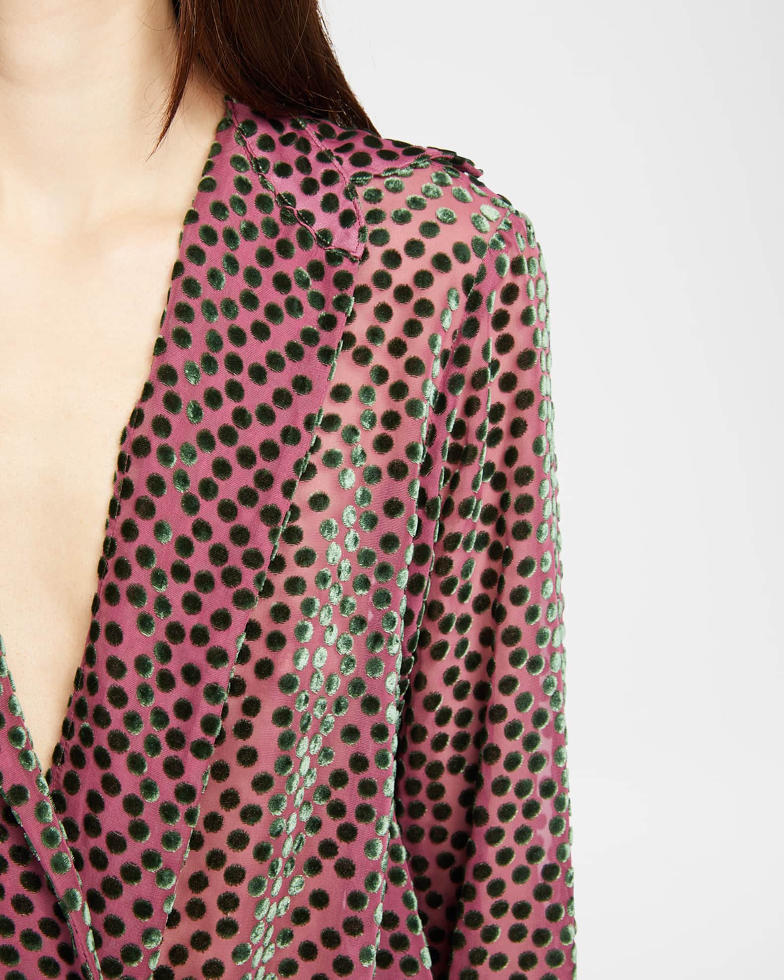 Dries Van Noten Cedal Polka-Dot Velvet Devore Wrap Top