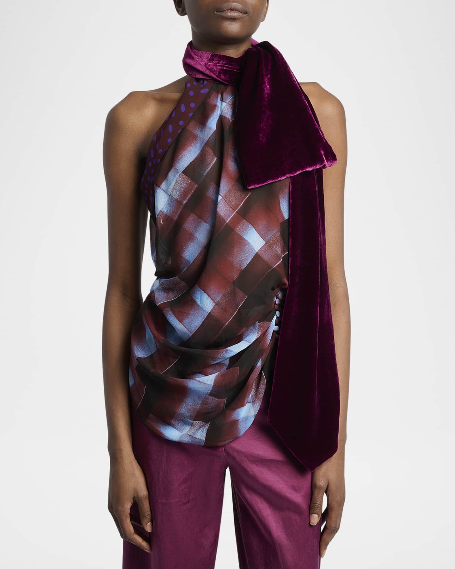 Dries Van Noten Draped Halter Top with Scarf | Neiman Marcus