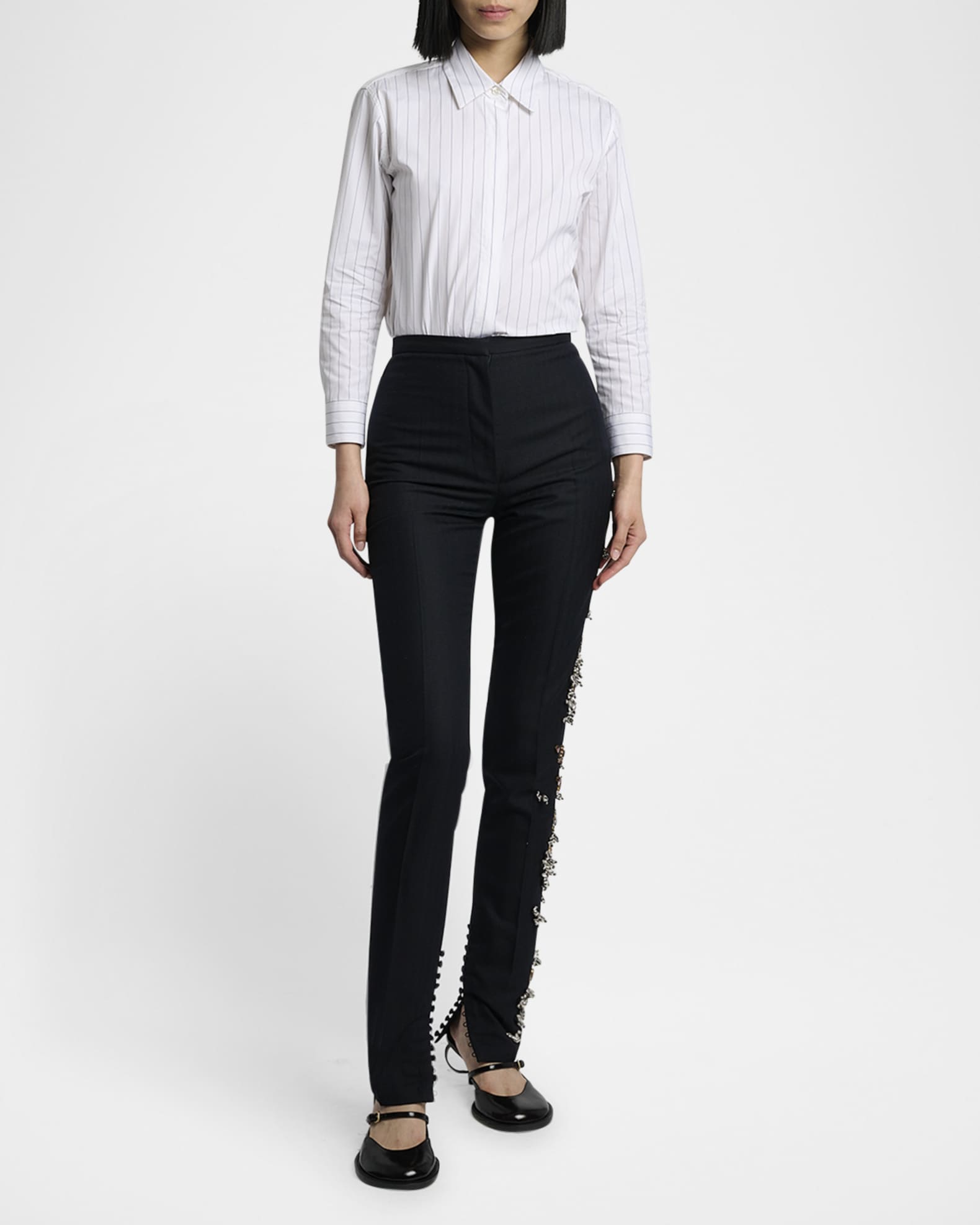 Dries Van Noten Slim Embellished Wool Pants | Neiman Marcus