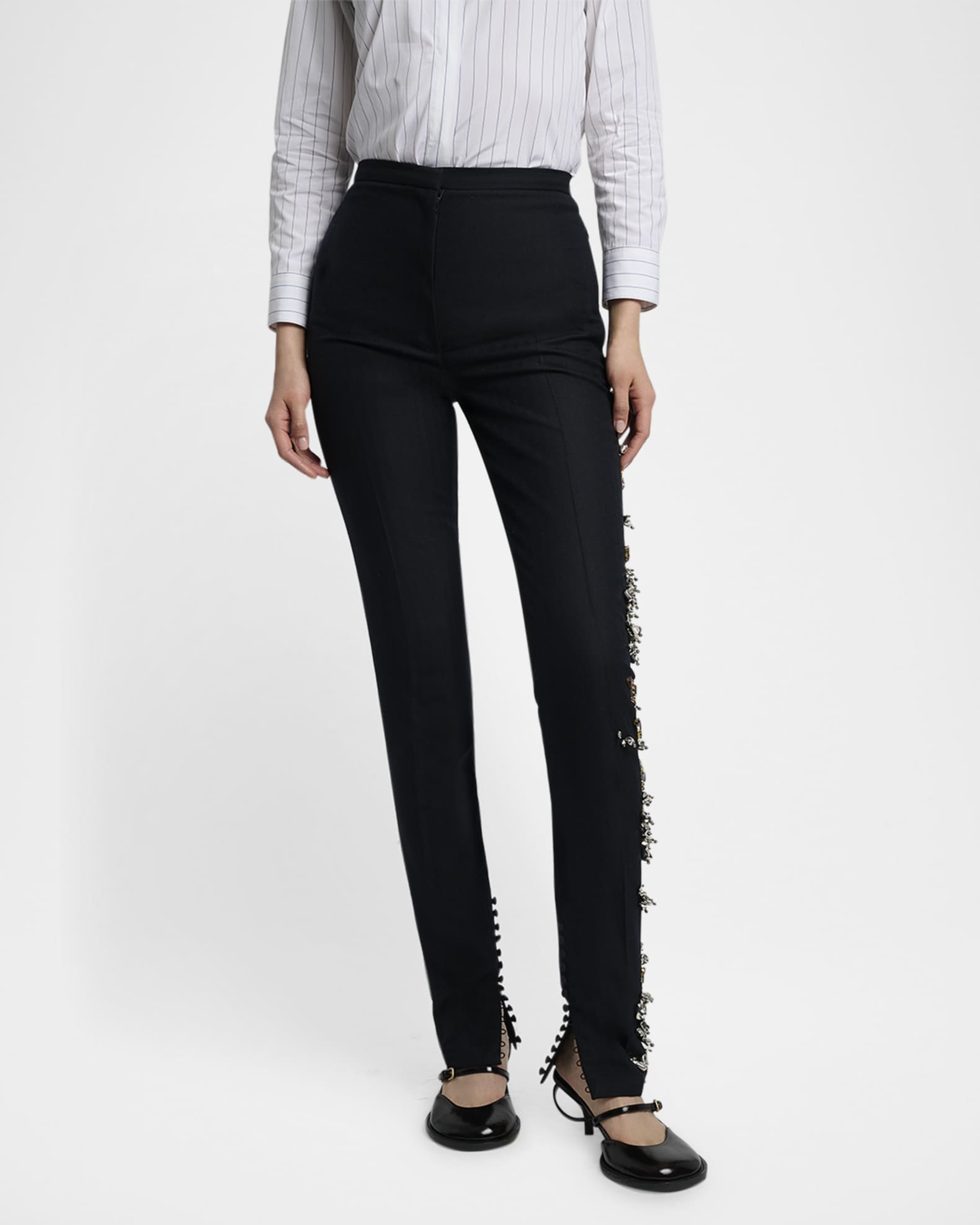 Dries Van Noten Slim Embellished Wool Pants | Neiman Marcus