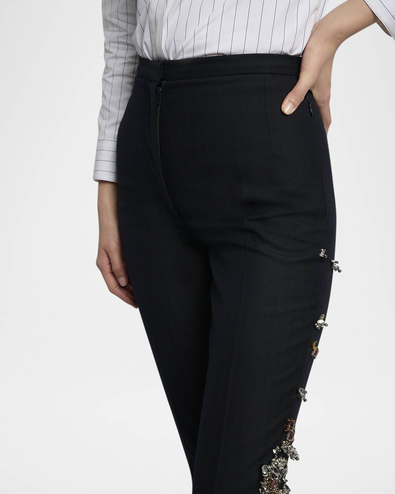 Dries Van Noten Slim Embellished Wool Pants | Neiman Marcus