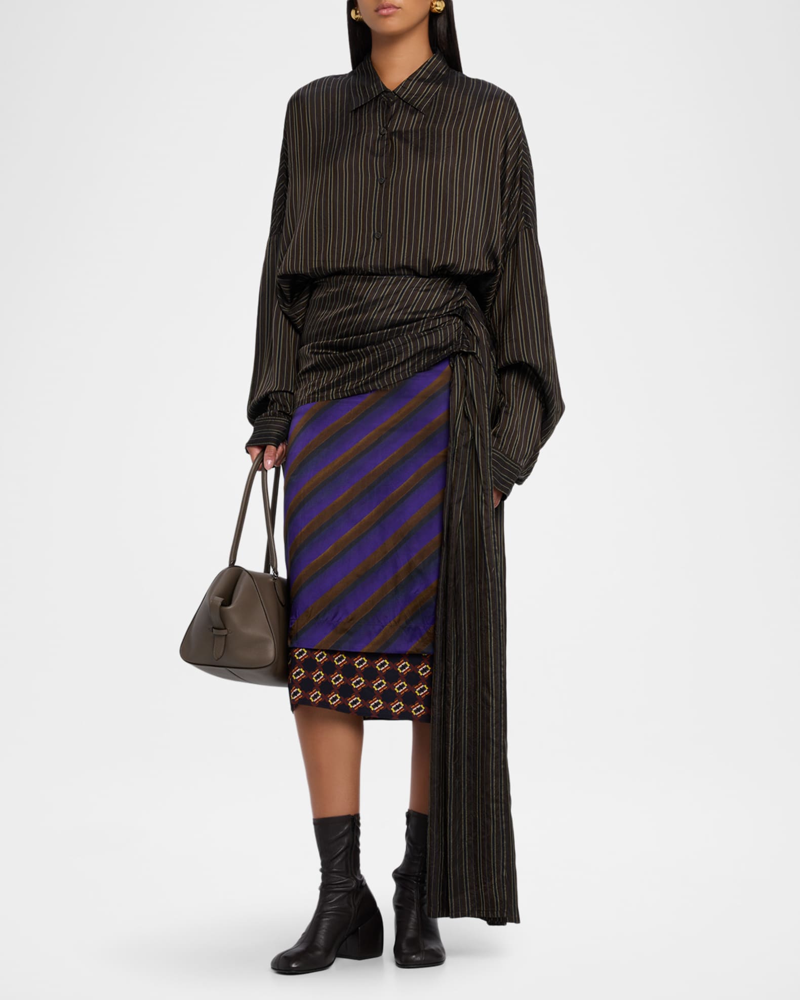 Dries Van Noten Senice Striped Drape Skirt | Neiman Marcus