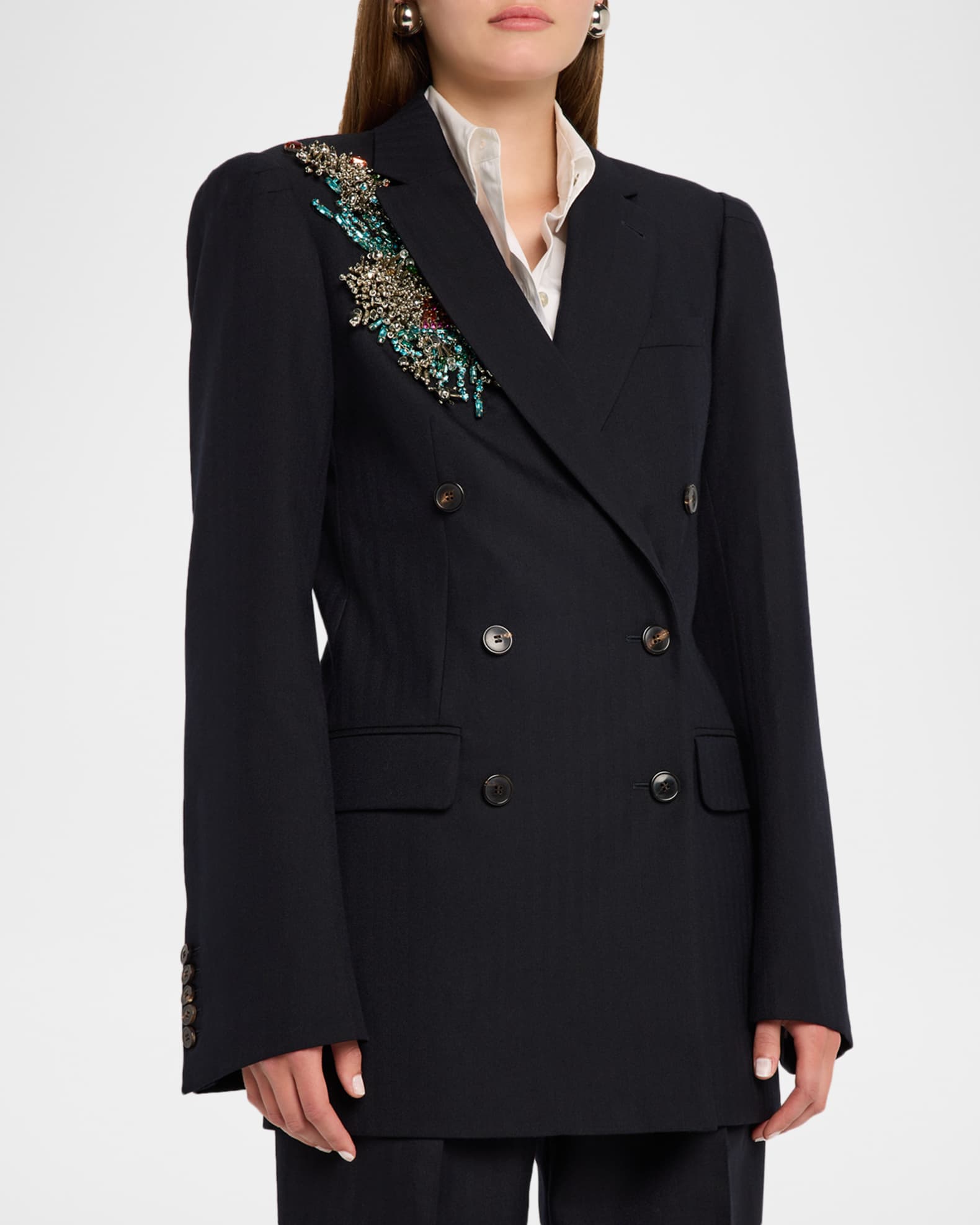 Dries Van Noten Bafy Embellished Double-Breasted Blazer Jacket