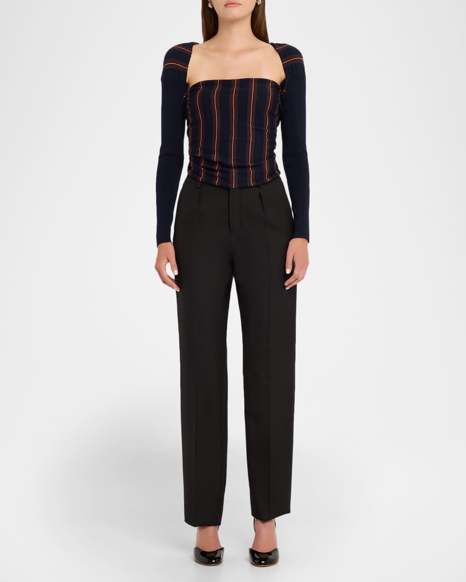 Dries Van Noten Tiba Striped Long-Sleeve Crop Top | Neiman Marcus