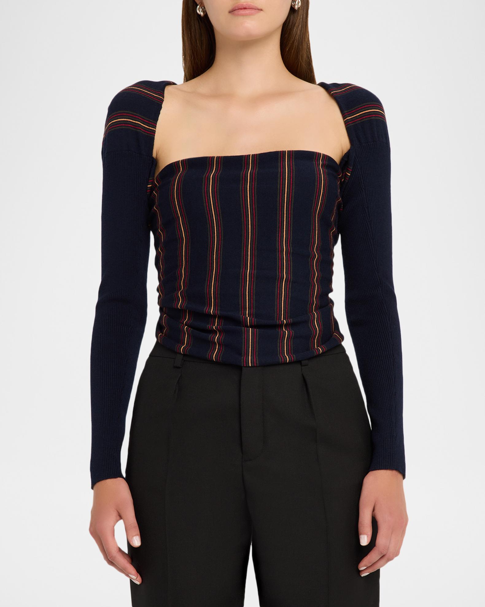 Dries Van Noten Tiba Striped Long-Sleeve Crop Top | Neiman Marcus