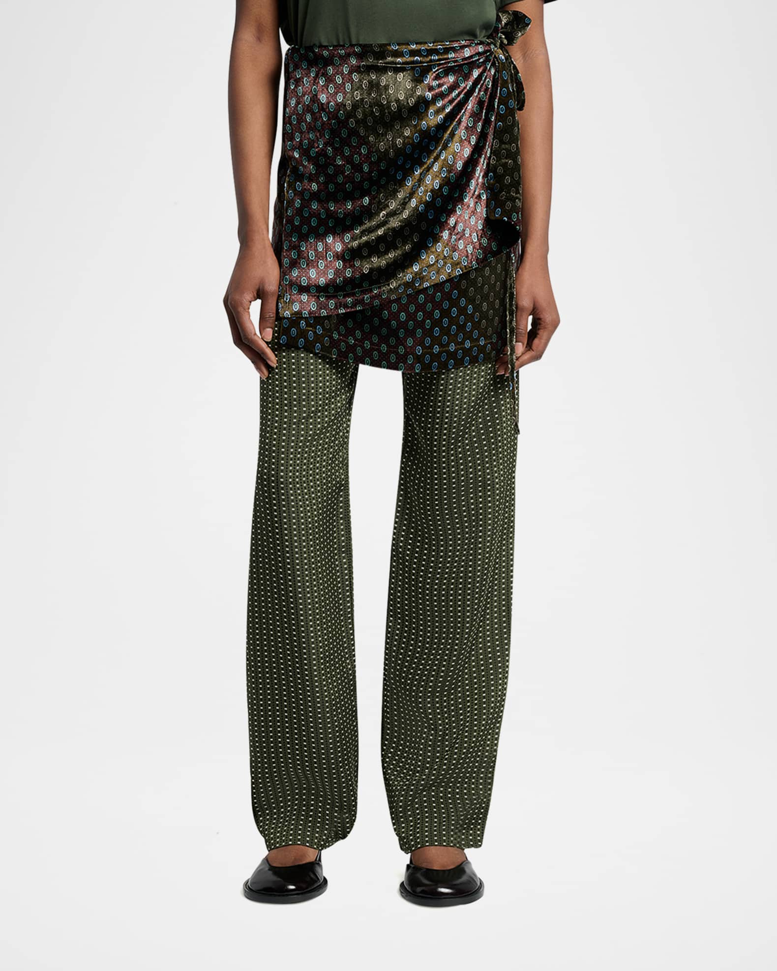 Dries Van Noten Pritty Skirt Overlay Wide-Leg Pants | Neiman Marcus
