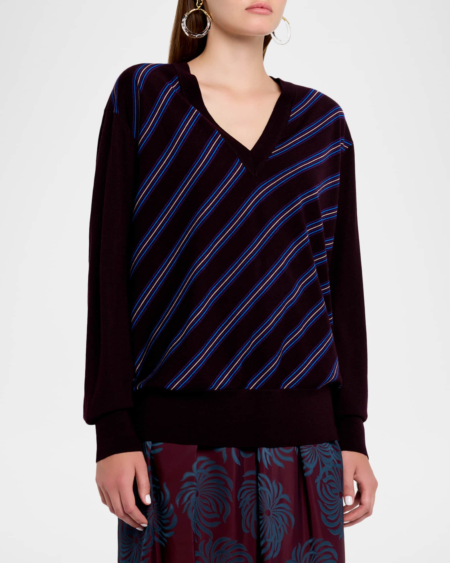 Dries Van Noten Tishana Striped V-Neck Wool Sweater | Neiman Marcus