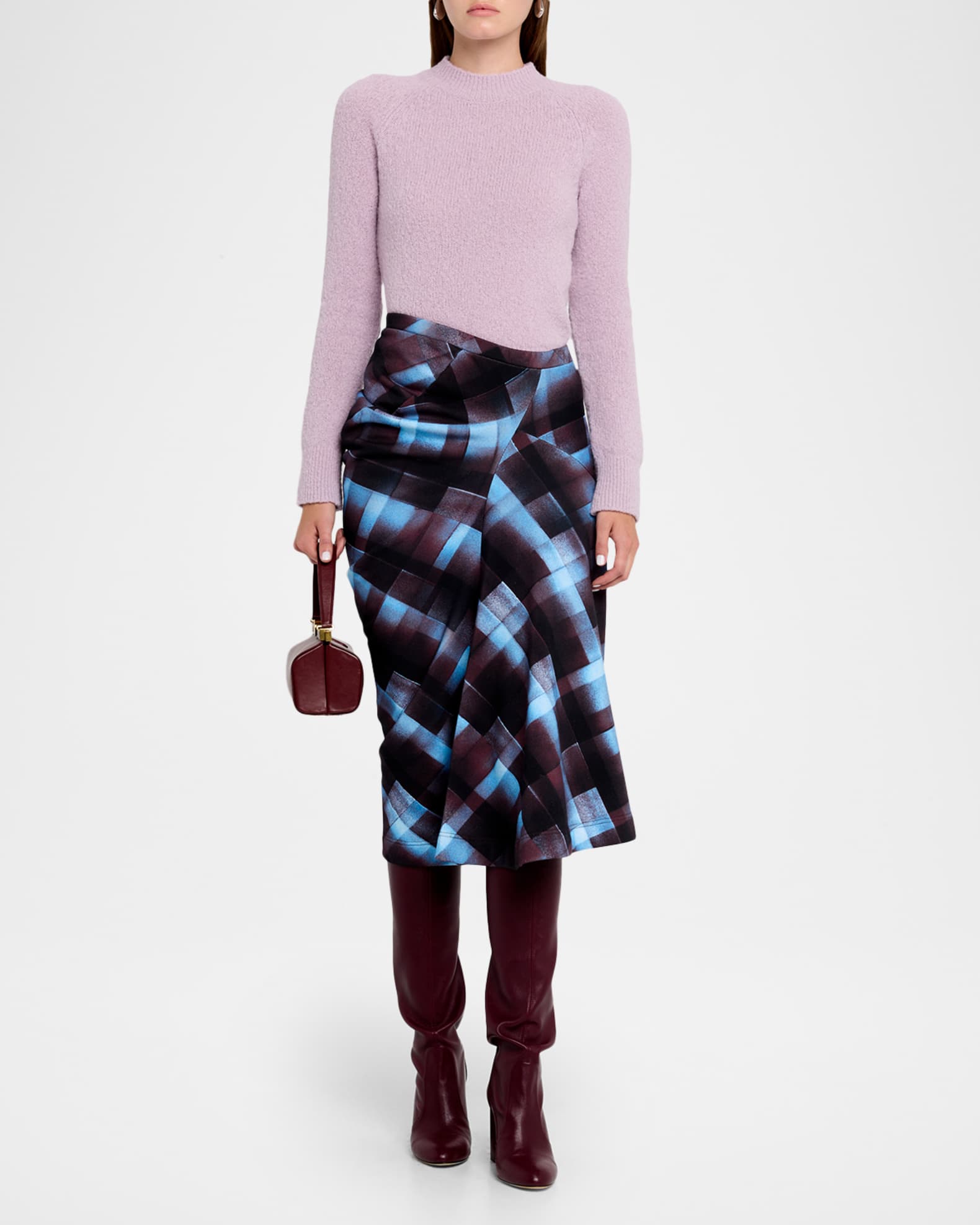Dries Van Noten Harens Asymmetric Check Midi Skirt | Neiman Marcus