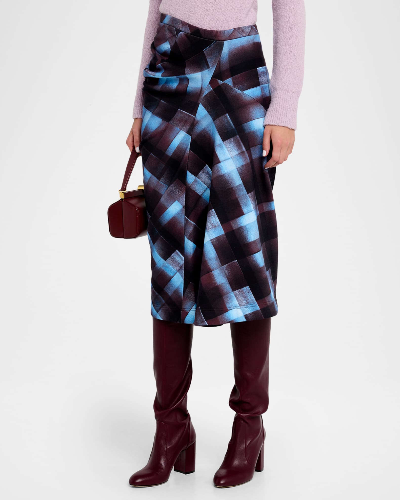 Dries Van Noten Harens Asymmetric Check Midi Skirt | Neiman Marcus