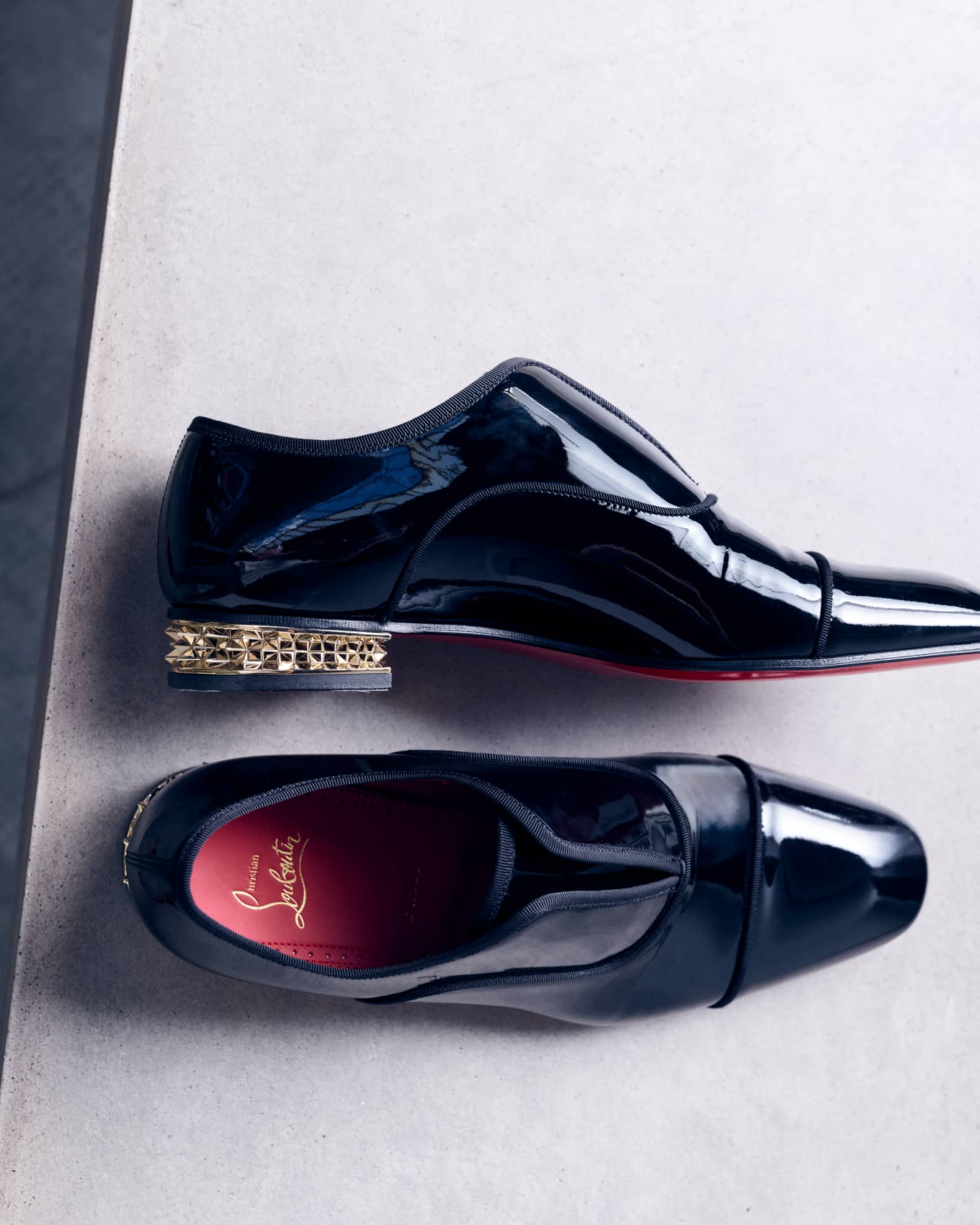 Christian Louboutin Men's Alphamale Rocks Black Patent Calf Leather Oxfords