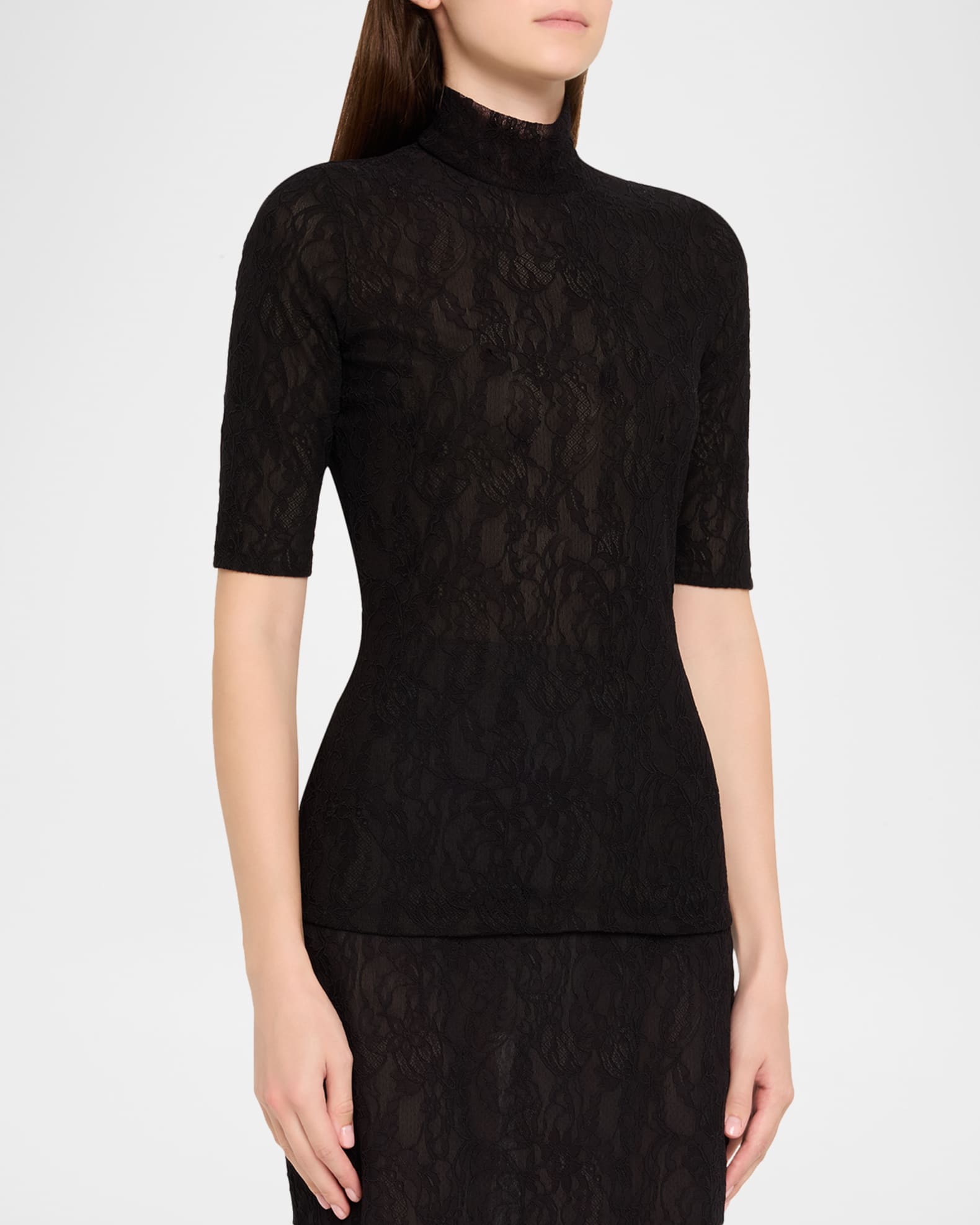 Stella McCartney Mock-Neck Stretch Lace Short-Sleeve Top | Neiman